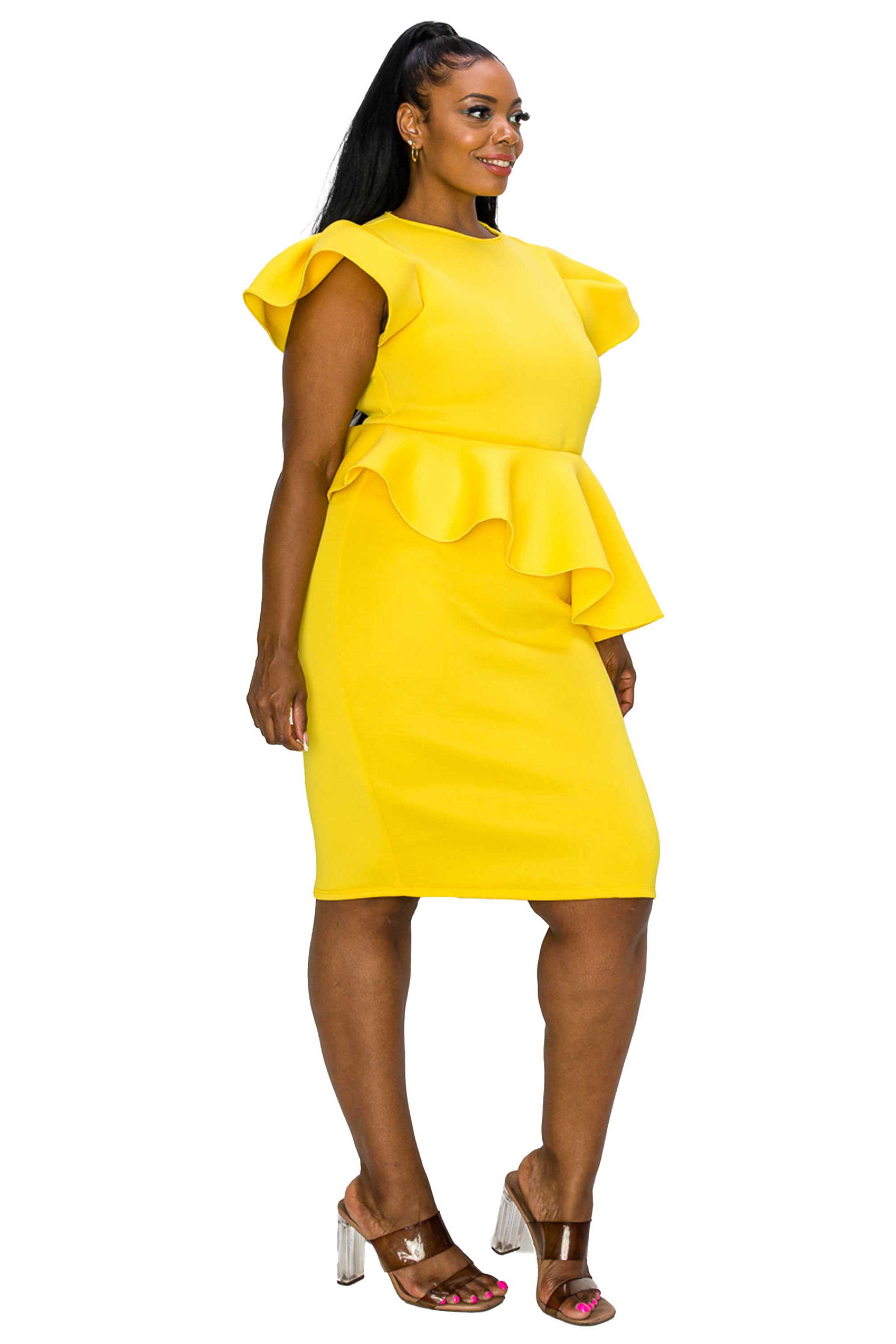 Plus Size Neoprene Statement Sleeve Peplum Dress – L I V D