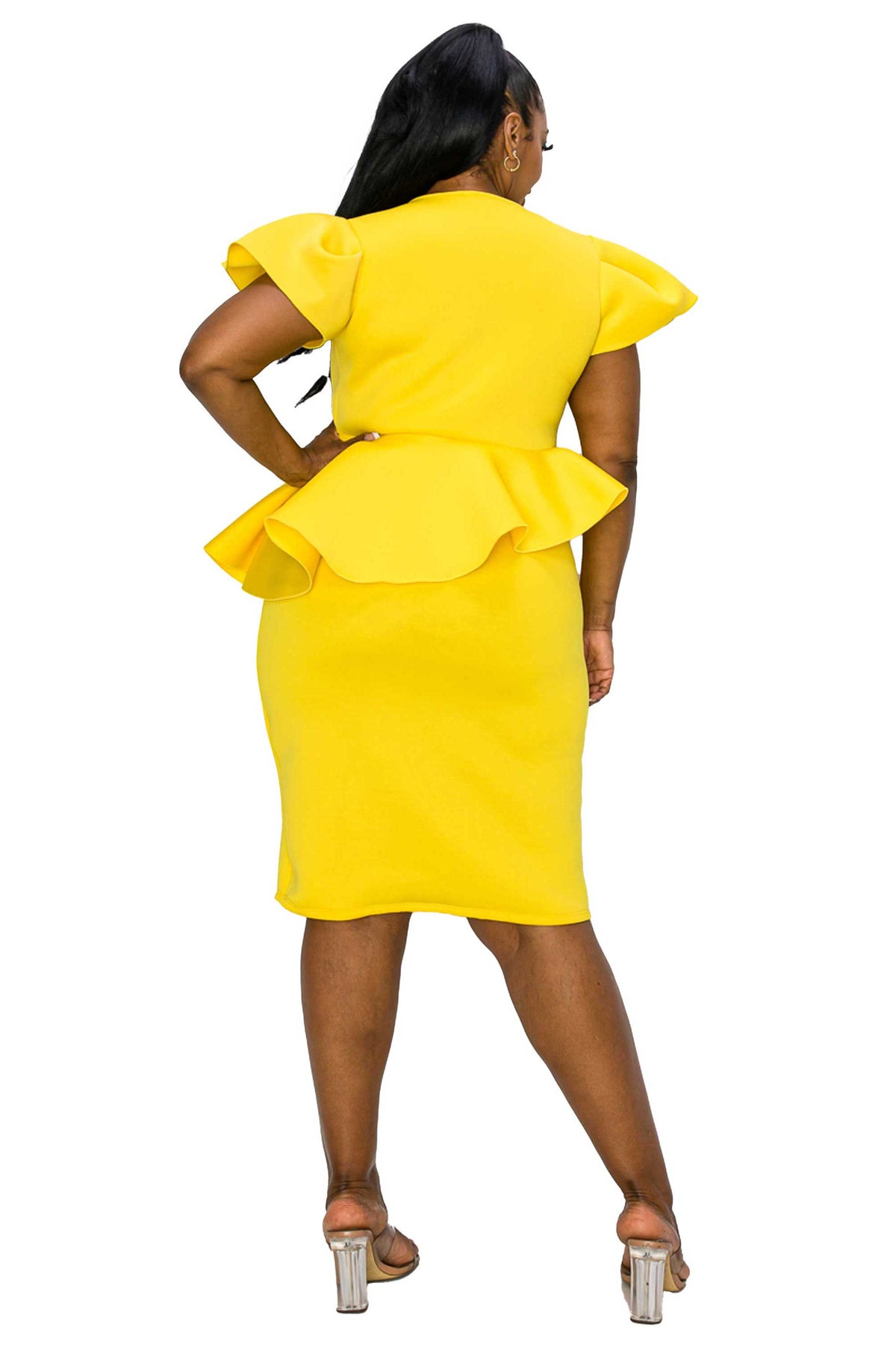 Plus Size Neoprene Statement Sleeve Peplum Dress L I V D Plus Size Neoprene Statement Sleeve Peplum Dress L I V D
