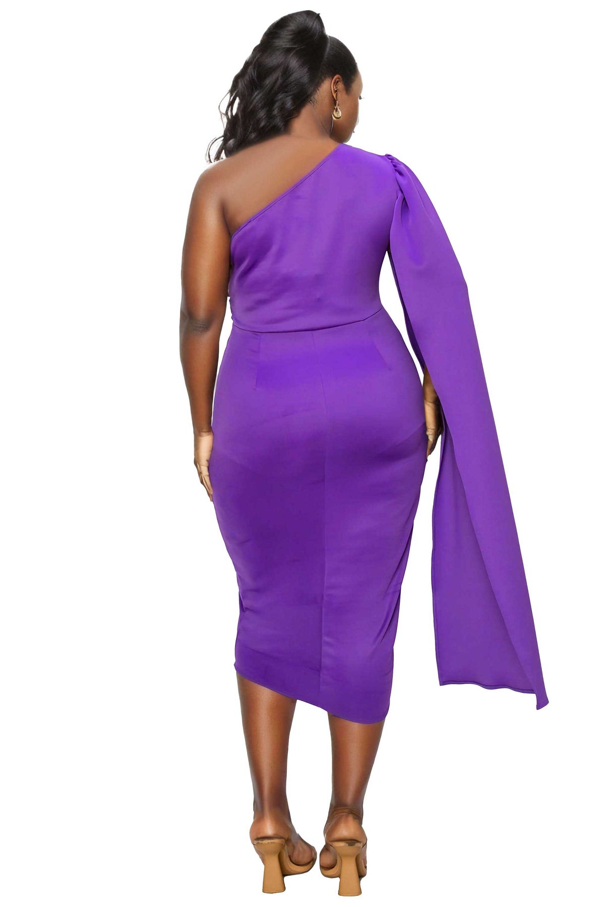 L I V D Plus Size Spade One Shoulder Cape Dress - Royal L I V D Plus Size Spade One Shoulder Cape Dress - Royal