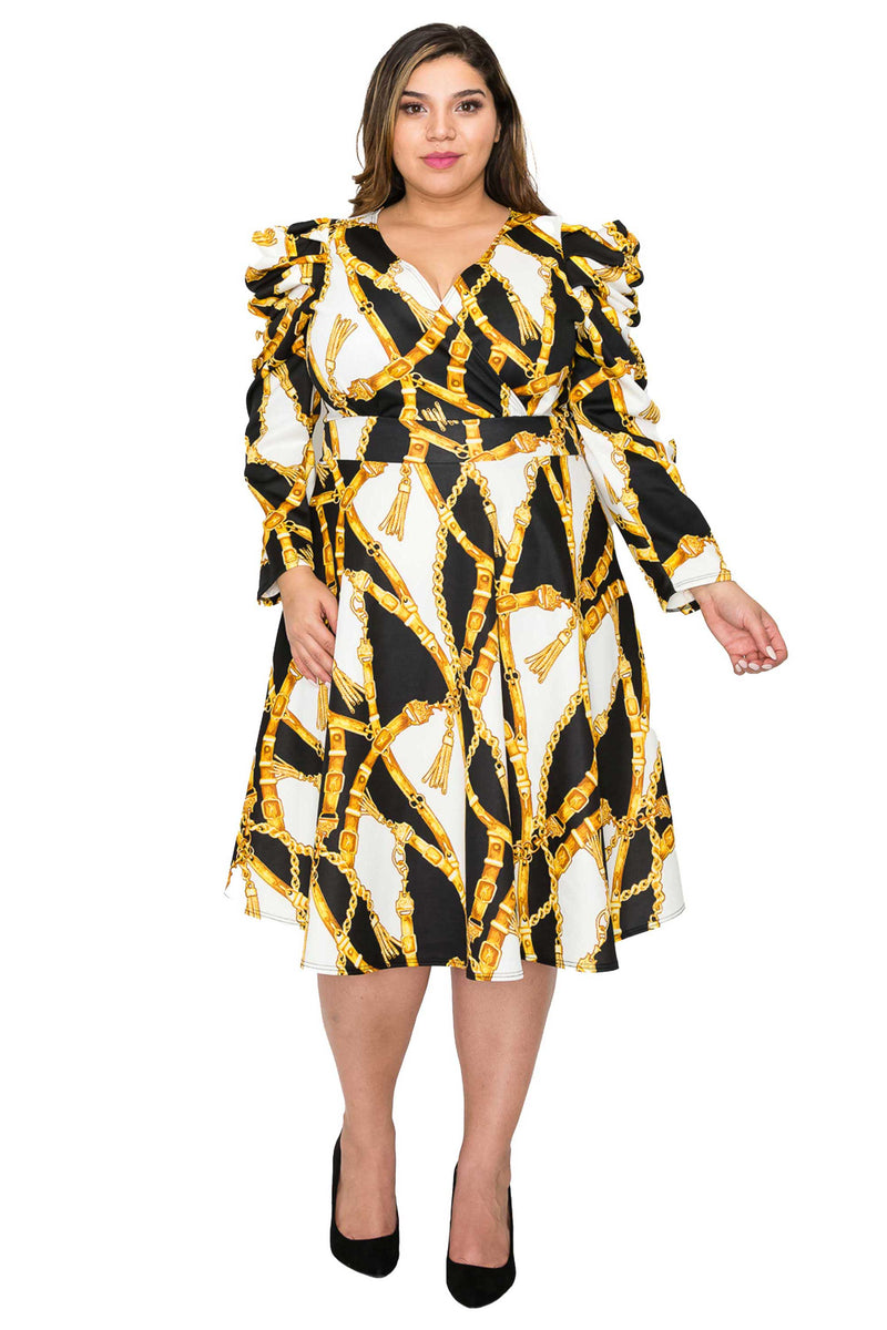 On Chain Statement Flare Midi Dress - L I V D