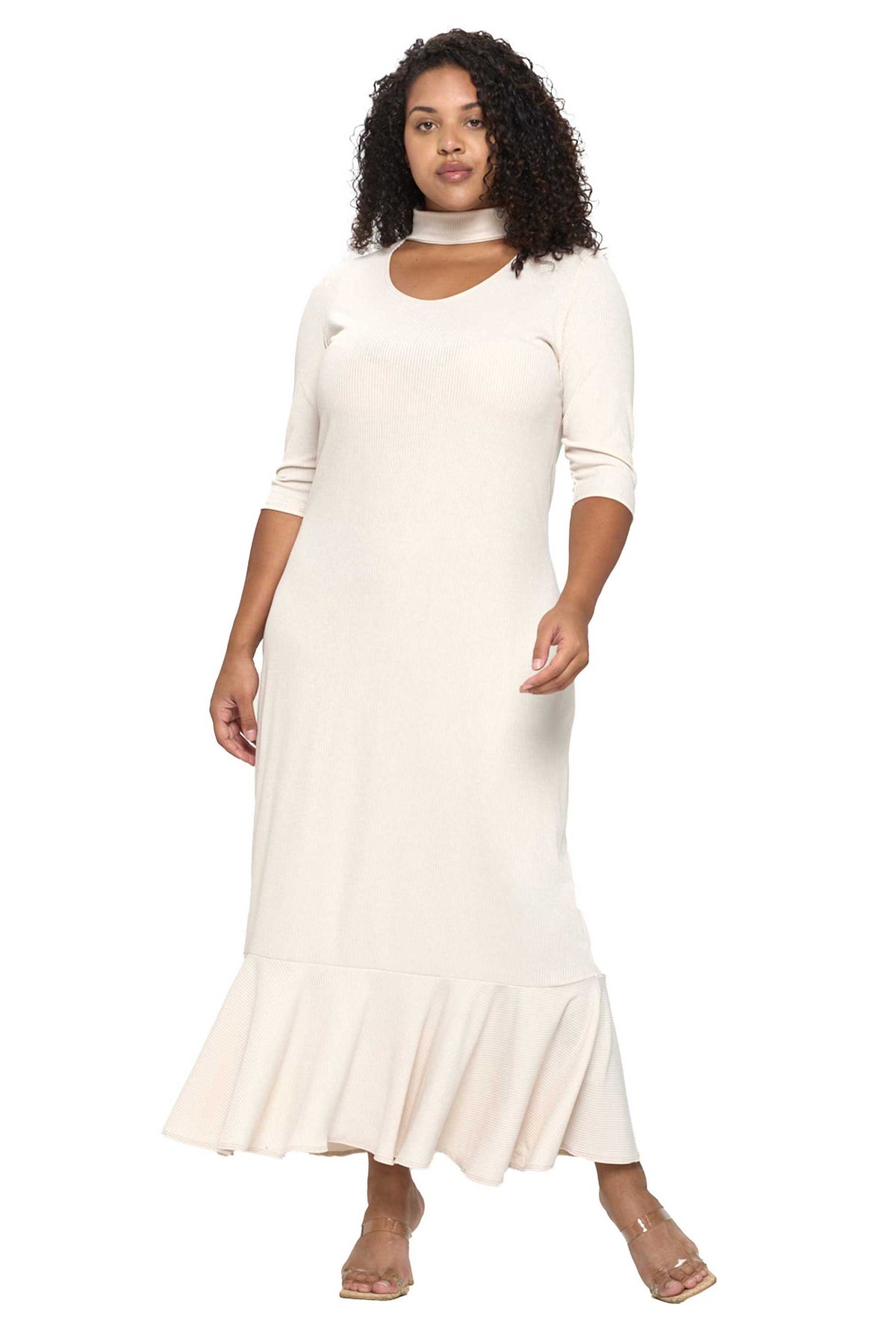 turtle neck cut out dress High-Neck Cutout Satin Dress with Pockets