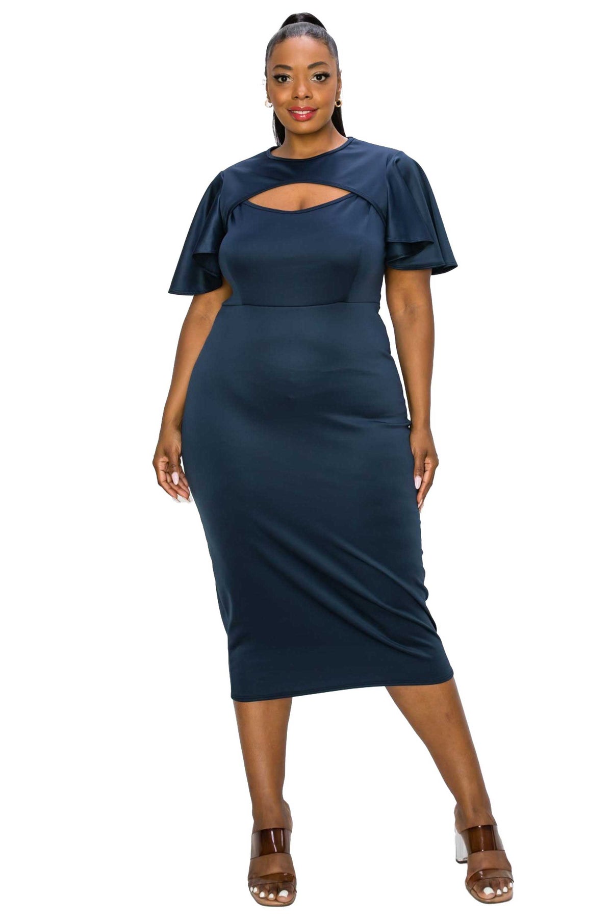 2 piece bodycon dress plus size Final Sale Plus Size 2-Piece Duster and Sleeveless Midi BodyCon Dress in Nude Animal Print (Seasonal Item)