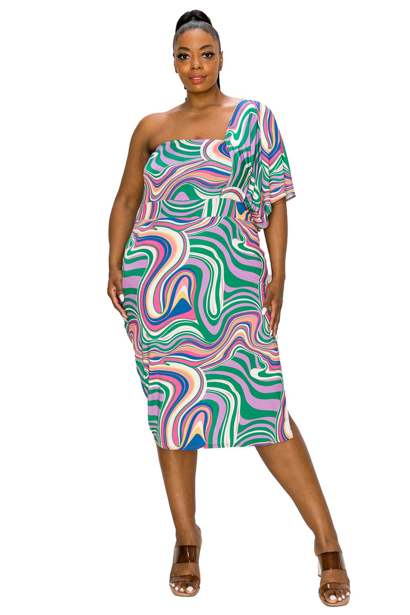 one shoulder plus size work dress One Shoulder Dramatic Sleeve Dress
