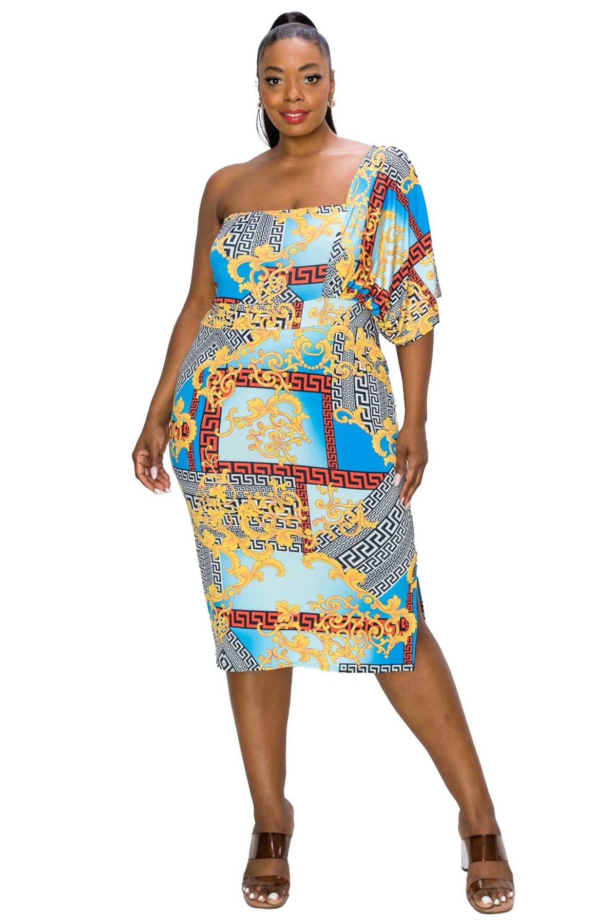 one shoulder plus size midi dress L I V D Plus Size Relia One Shoulder Midi Dress