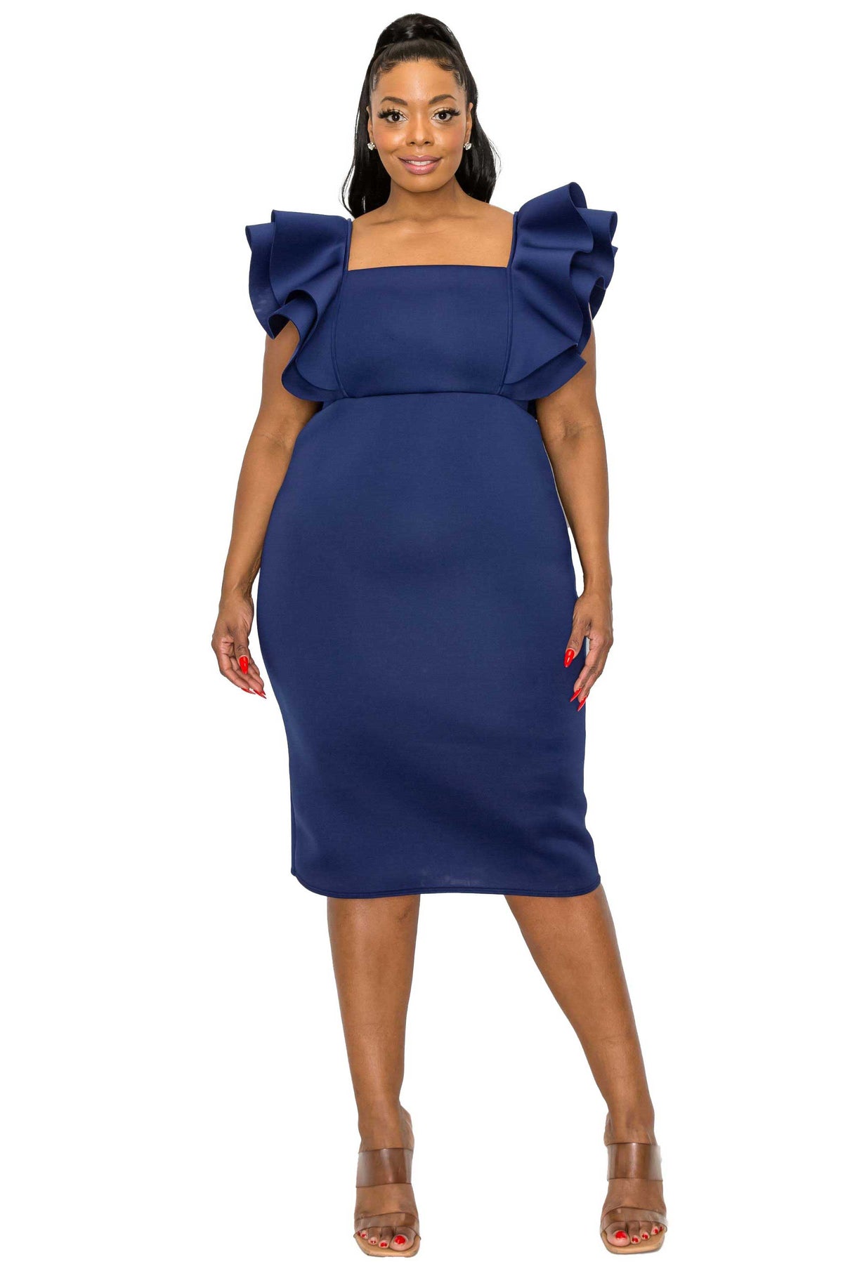 Charlie Flutter Sleeve Neoprene Dress