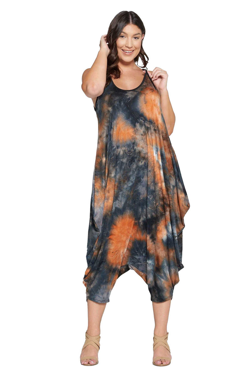 LIVD L I V D women's plus size harem jumpsuit in tie dye green and yellow