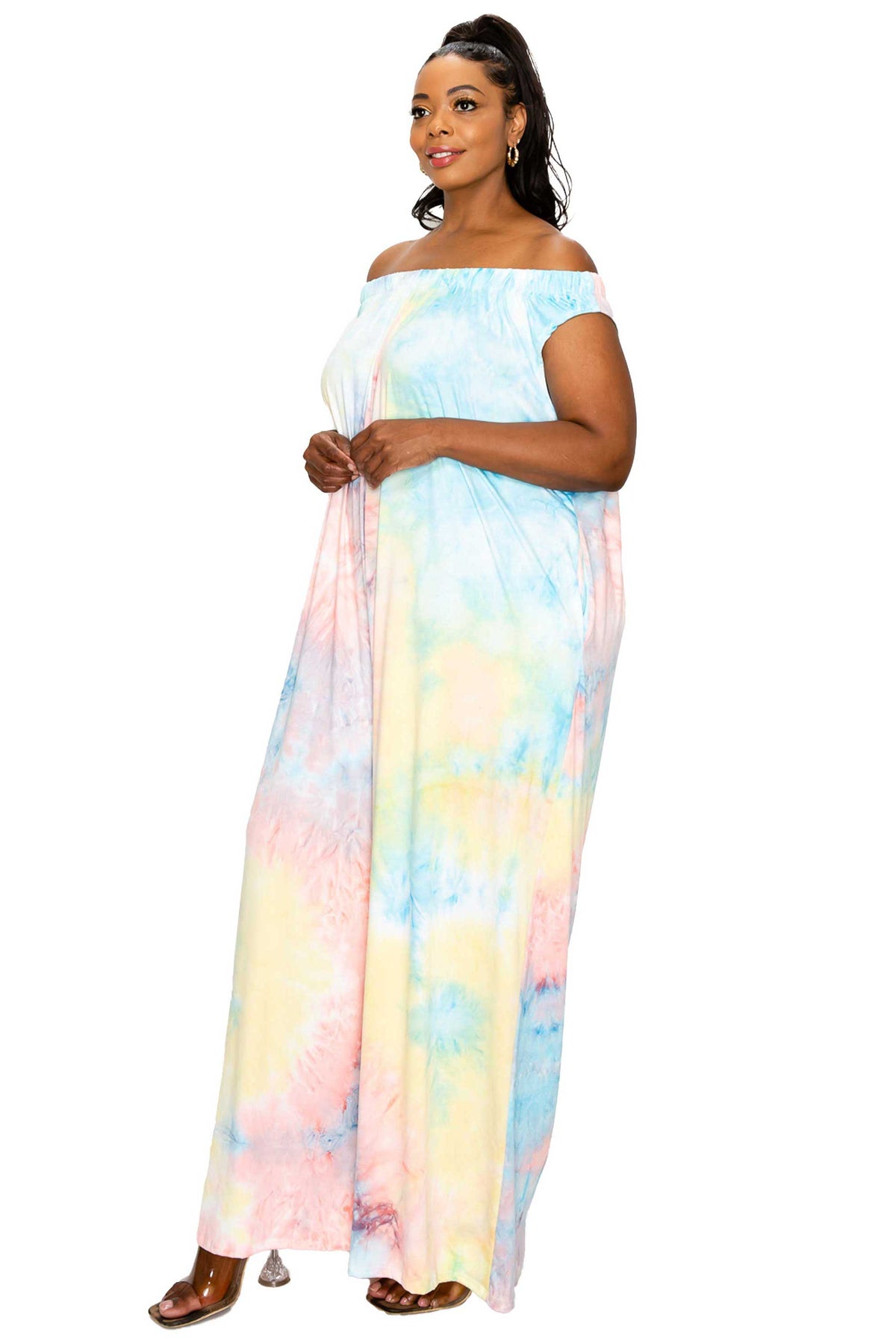 Tie Dye Off Shoulder Pocket Jumpsuit - L I V D