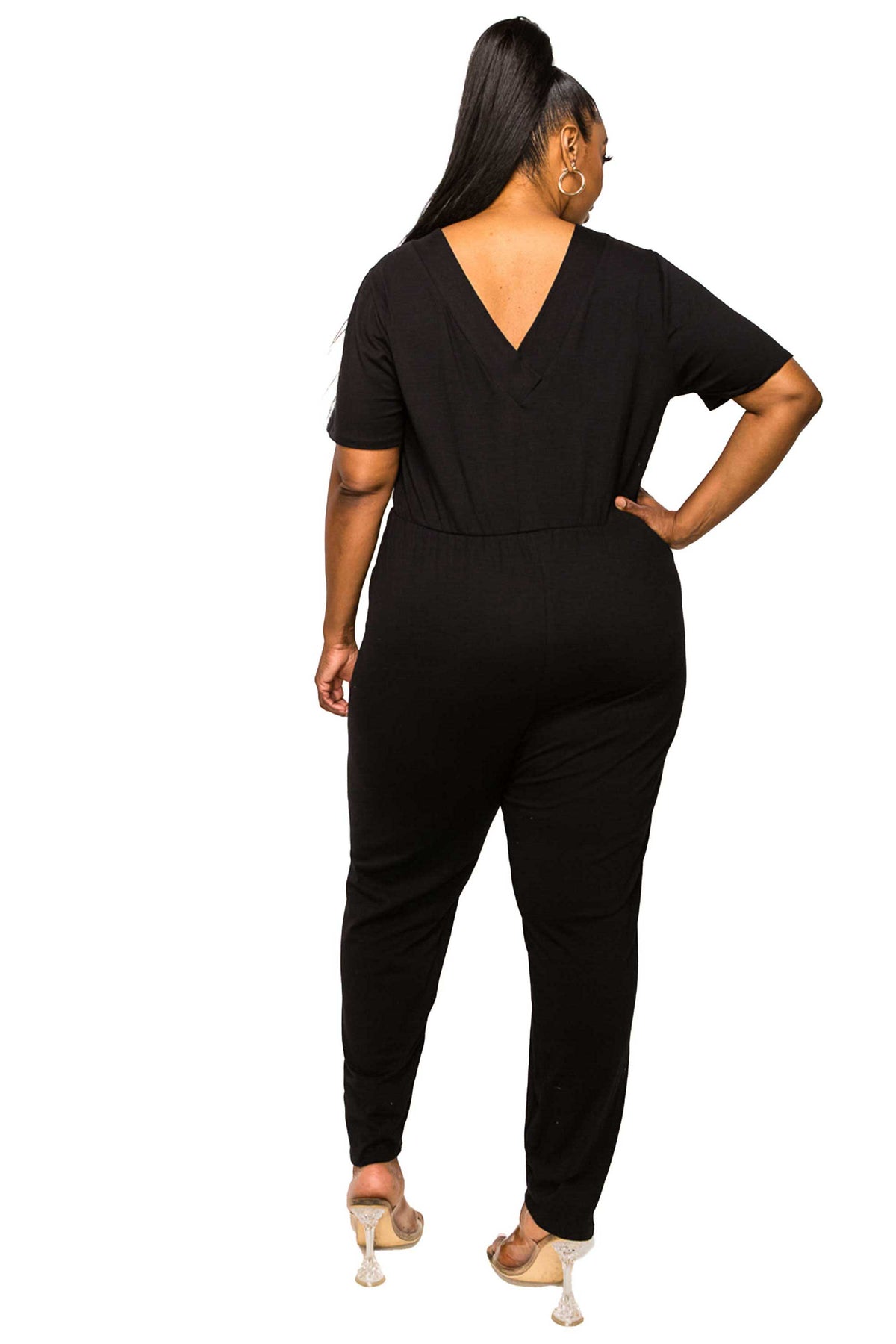 livd plus size boutique v neck pocket jumpsuit cotton in black