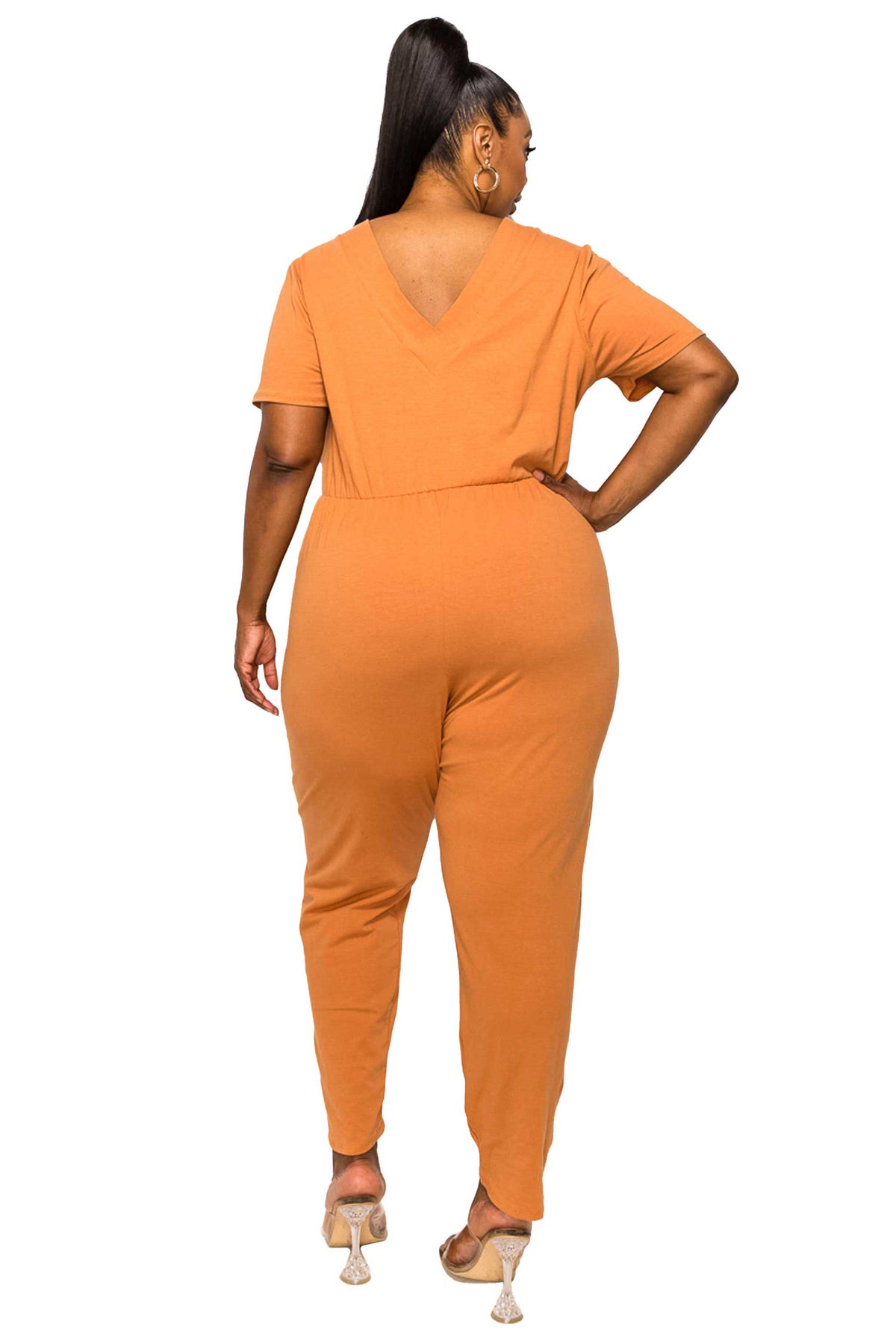 livd plus size boutique v neck pocket jumpsuit cotton in clay