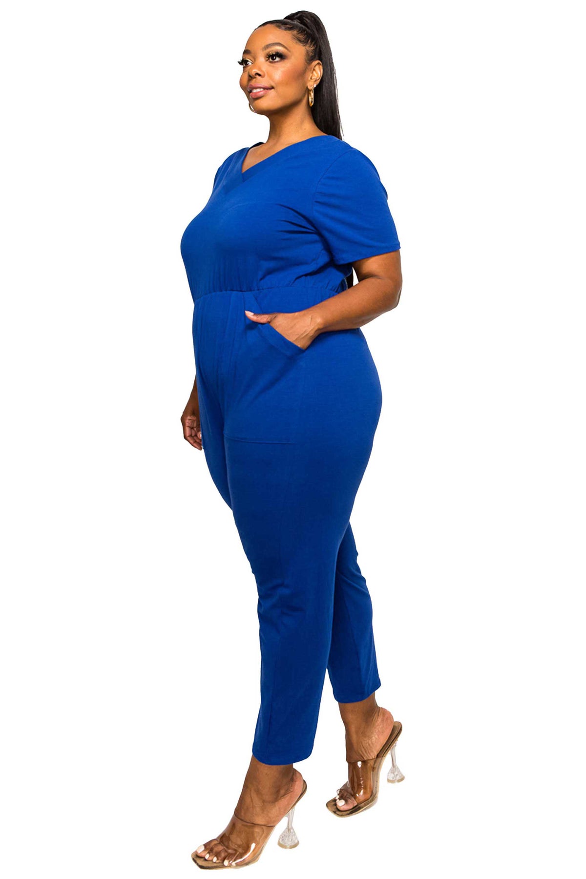 livd plus size boutique v neck pocket jumpsuit cotton in royal