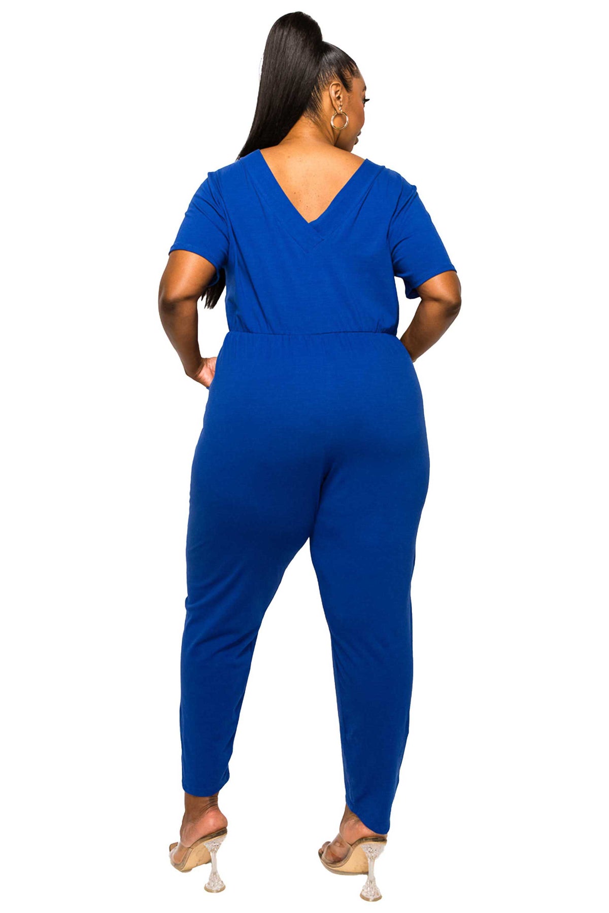 livd plus size boutique v neck pocket jumpsuit cotton in royal