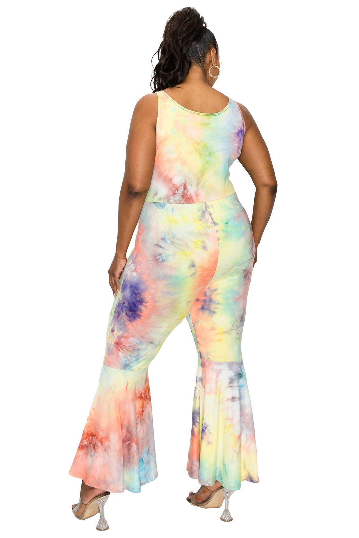 Kelse Tie Dye Bodycon Flare Leg Jumpsuit