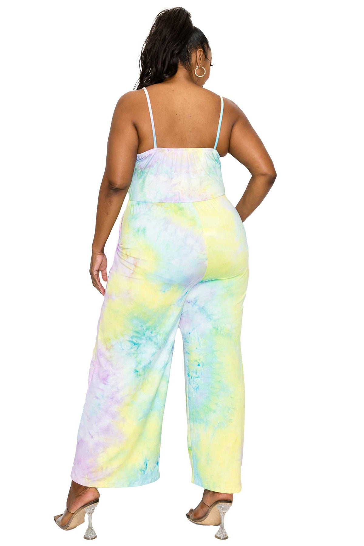 livd plus size boutique wide legged pocket jumpsuit in tie dye