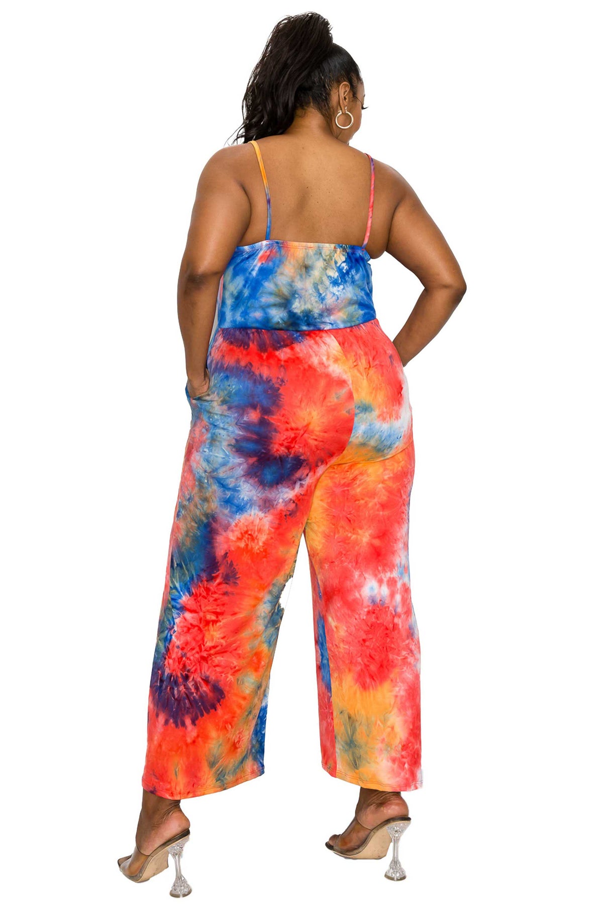 Tie Dye Cami Neck Wide Legged Pocket Jumpsuit