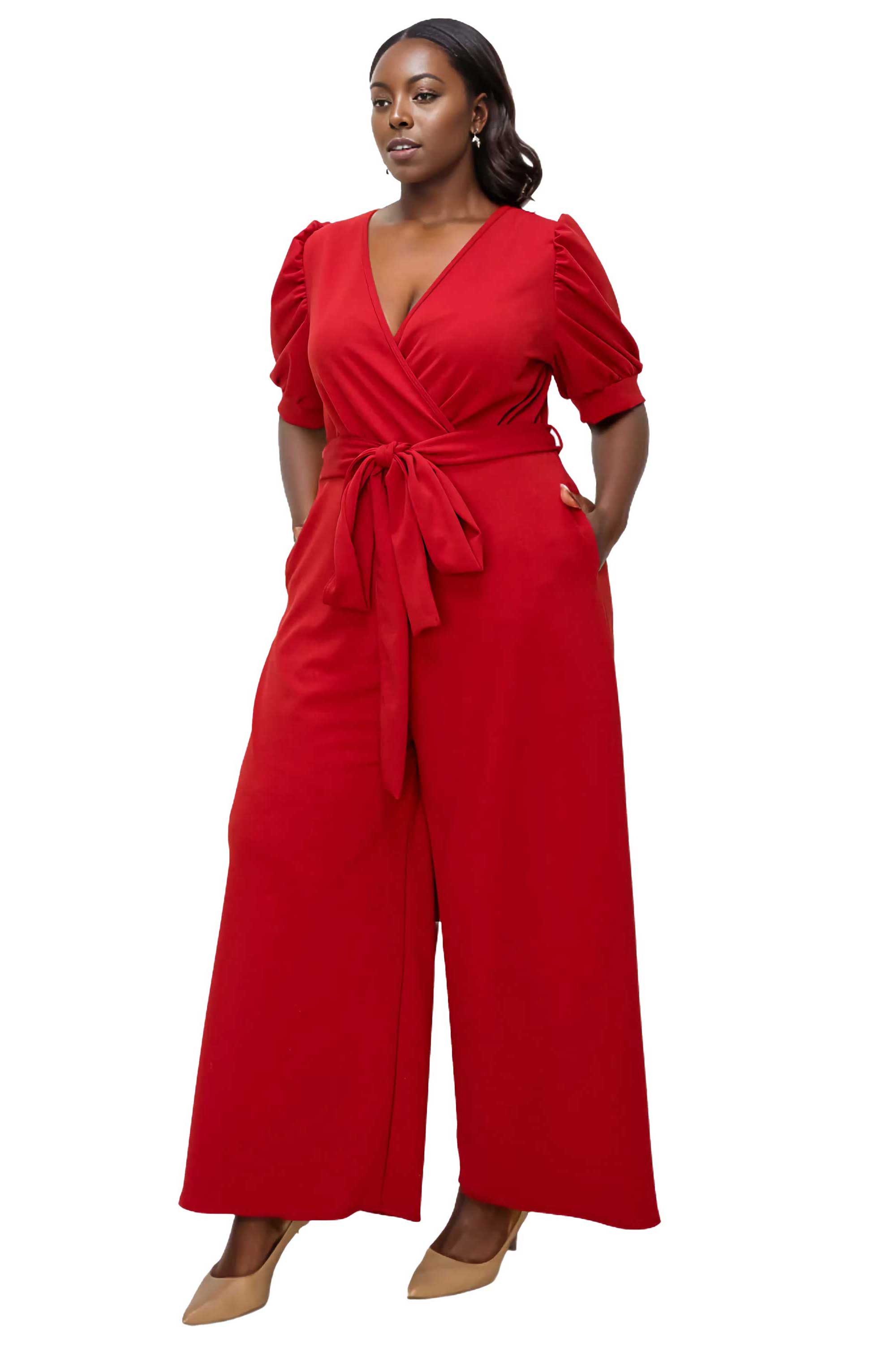 Plus Size Iris Surplice Belted Pocket Jumpsuit – L I V D