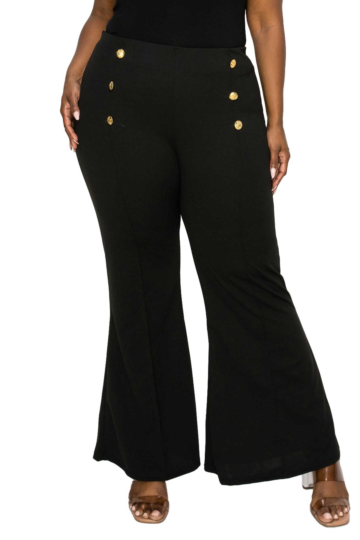 High Waisted Button Detail Flare Pants - L I V D