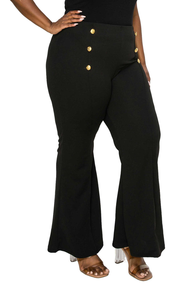 High Waisted Button Detail Flare Pants - L I V D