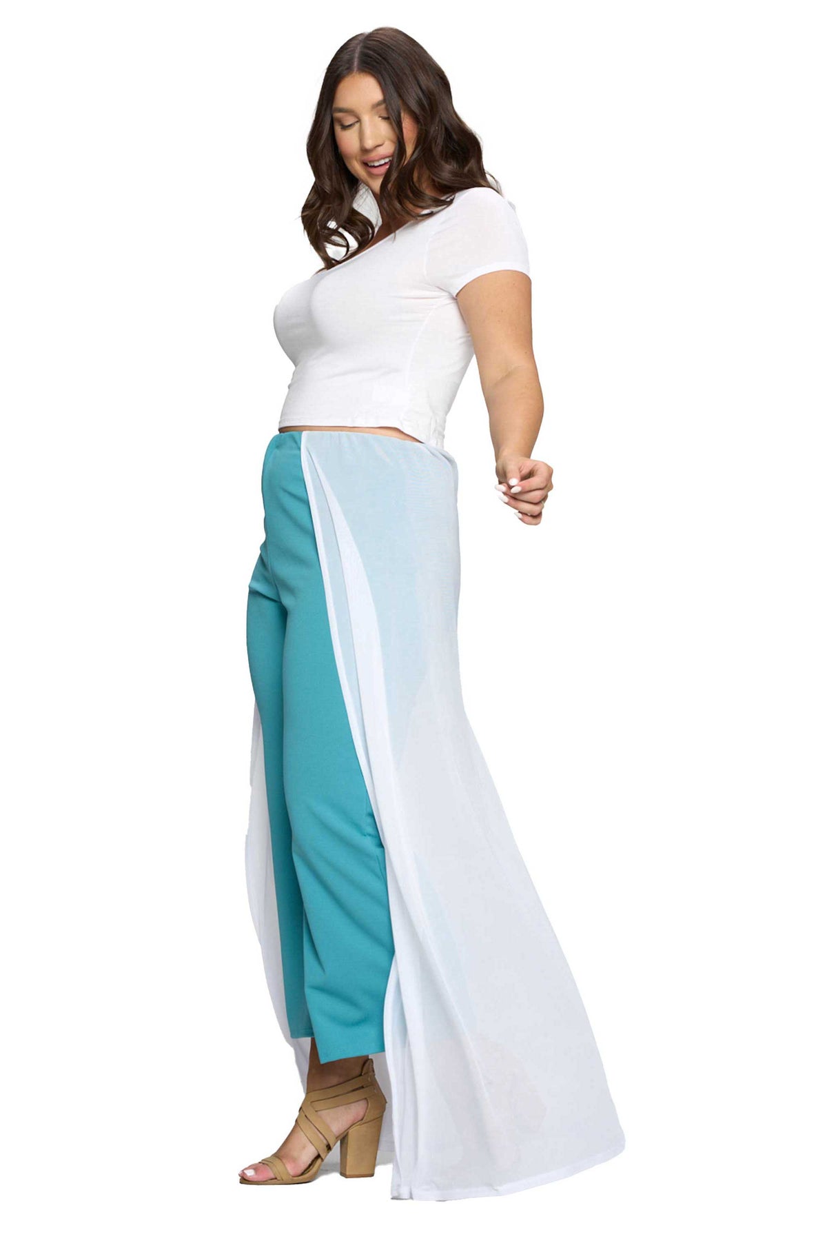 livd plus size boutique mesh cape capri pants in seafoam