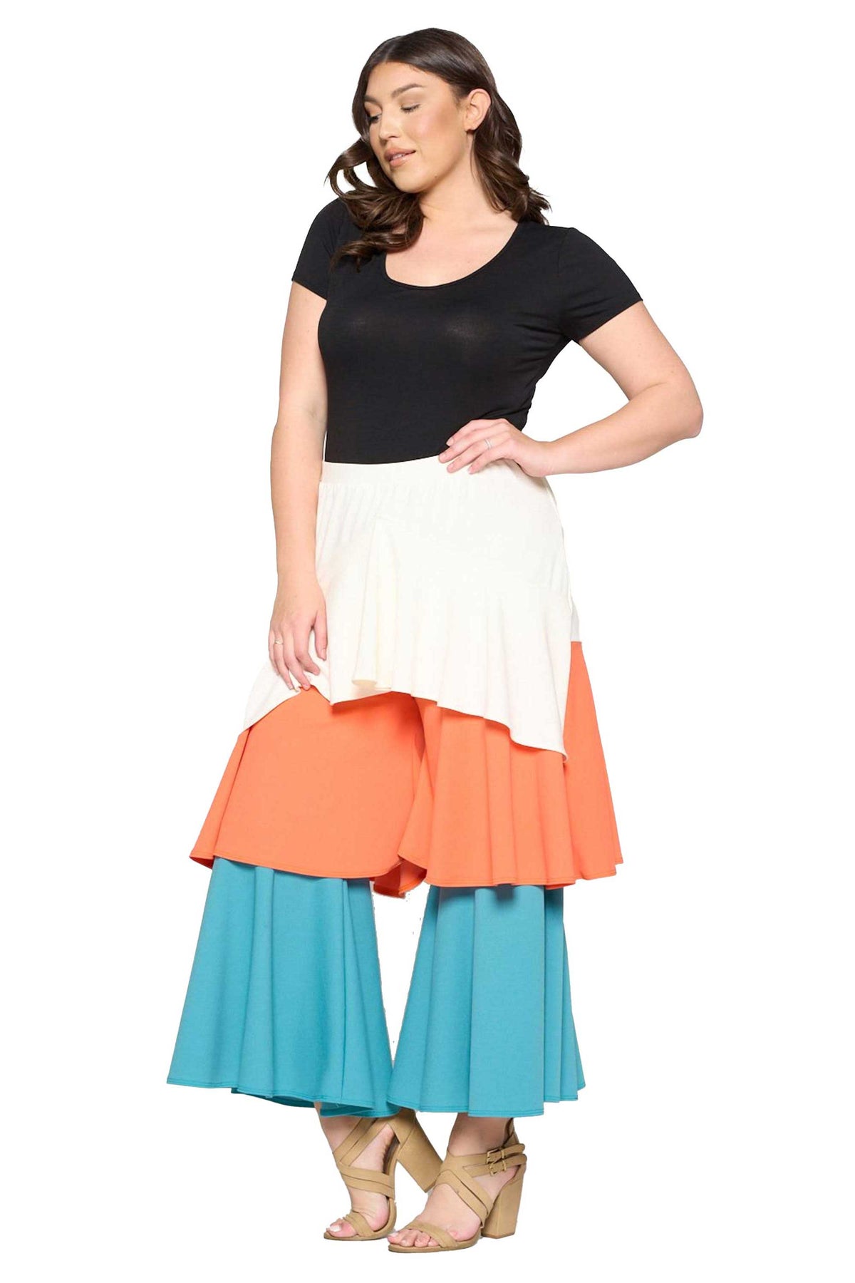 Tiered Colorblock Flare Pants