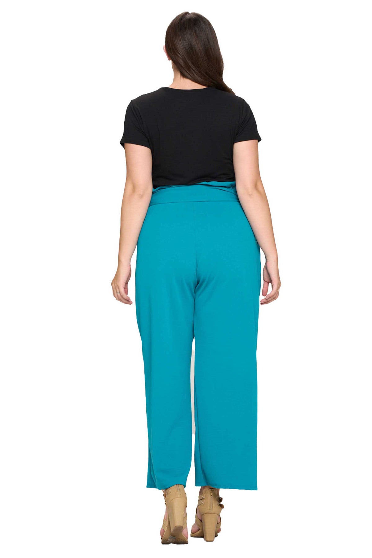 plus size paperbag belt tie pants with large pockets in jade