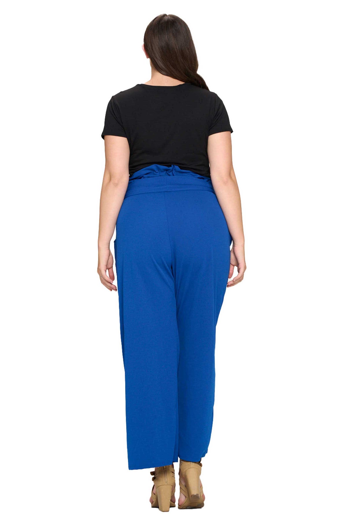 plus size paperbag belt tie pants with large pockets in royal