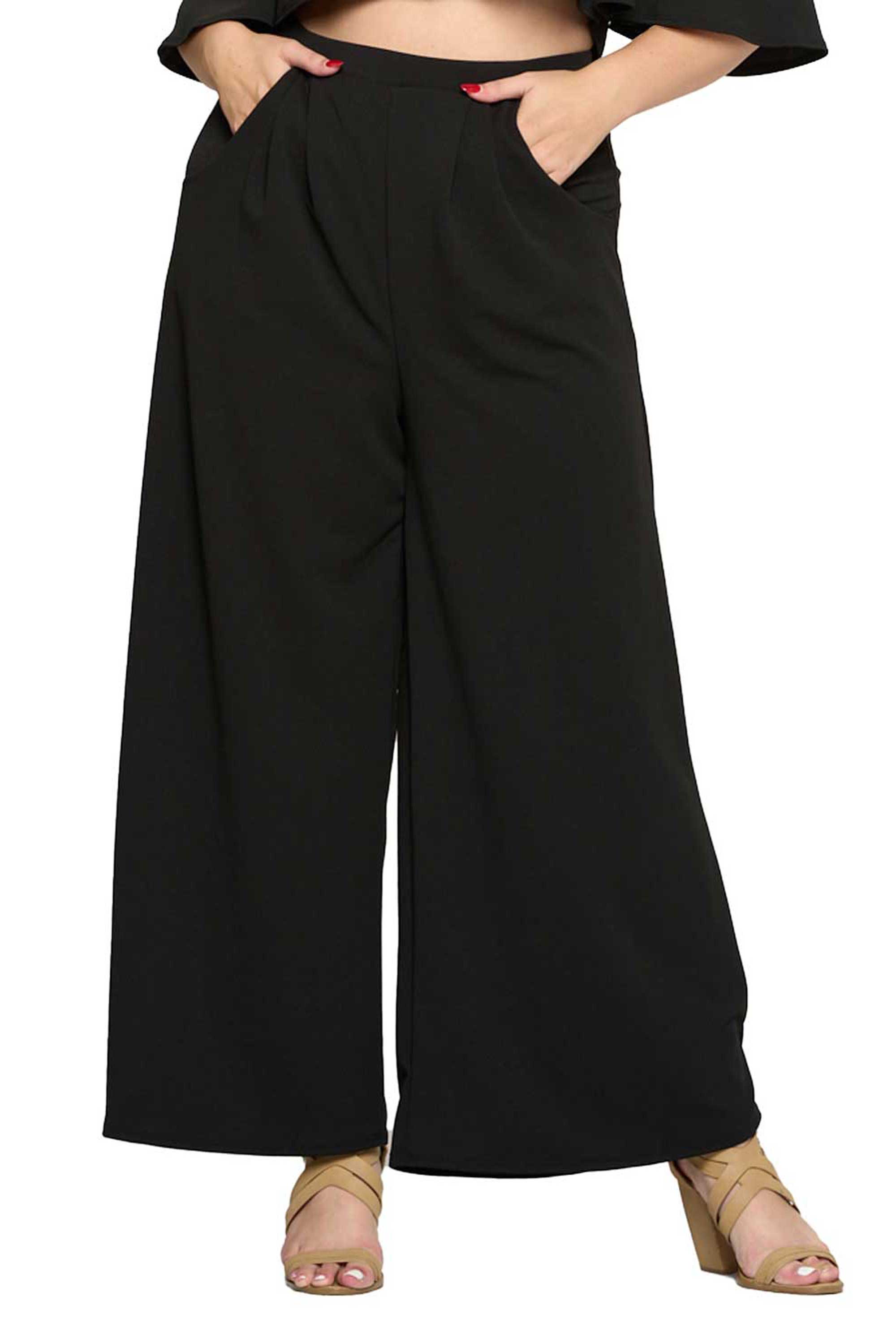 【MODERNIF】Reven Pocket Wide Pants Ruched High Waist Pleated Wide-Leg Pants in Black - Retro