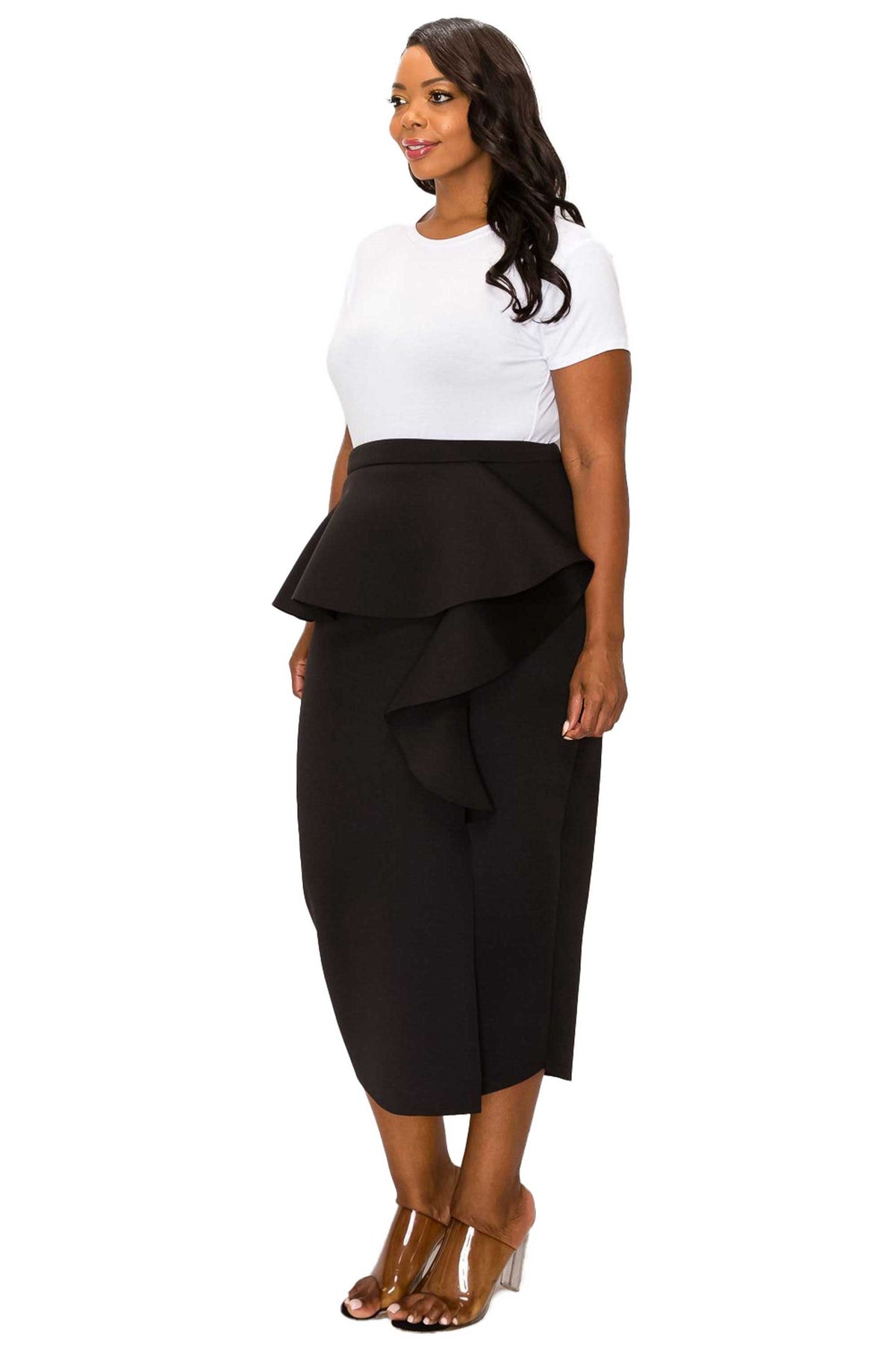 Ruffled Peplum Neoprene Midi Skirt LIVD Apparel – L I V D