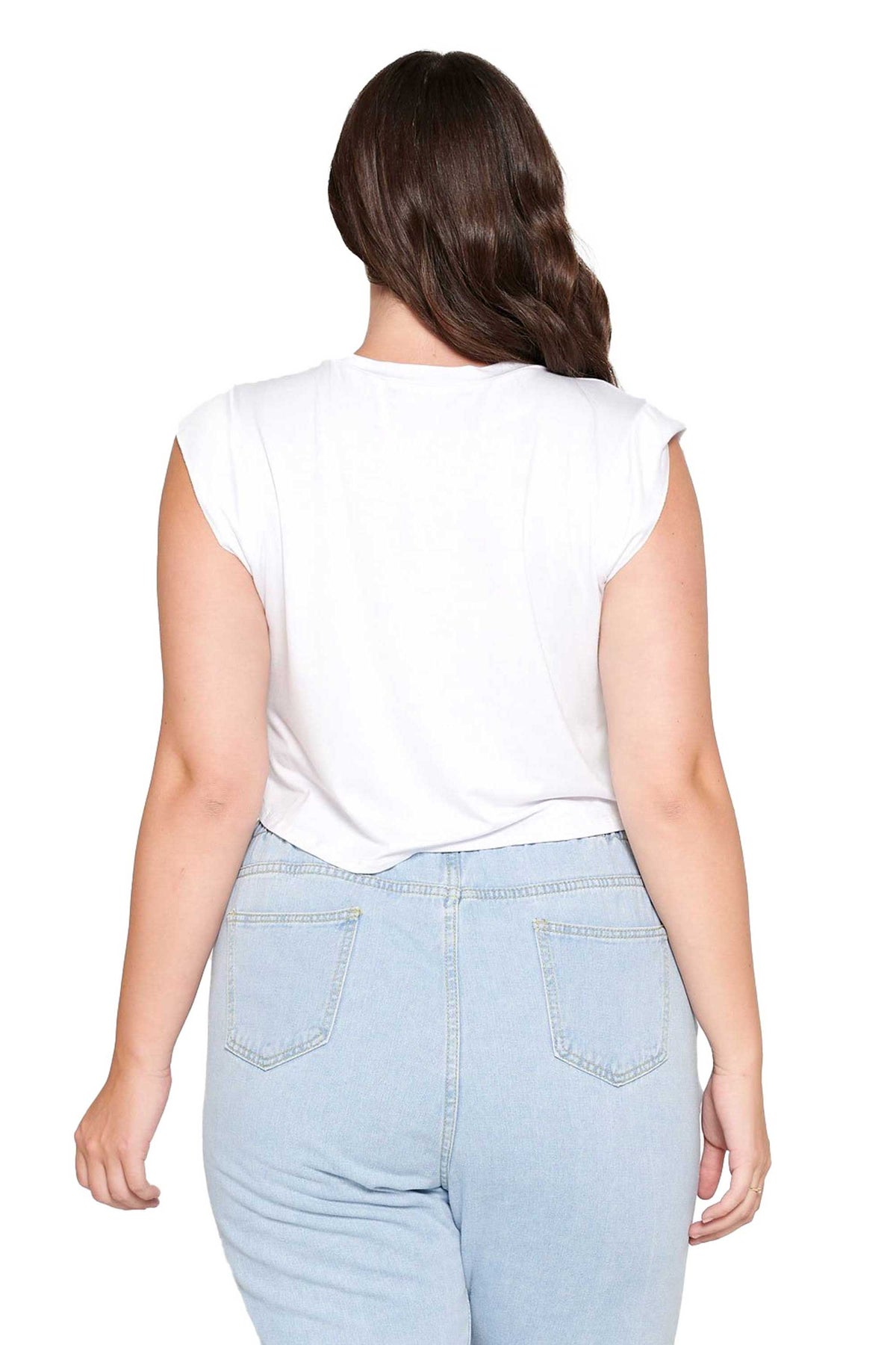 LIVD Apparel chic trendy plus size clothing white loose fitting crop top with mini cap sleeves