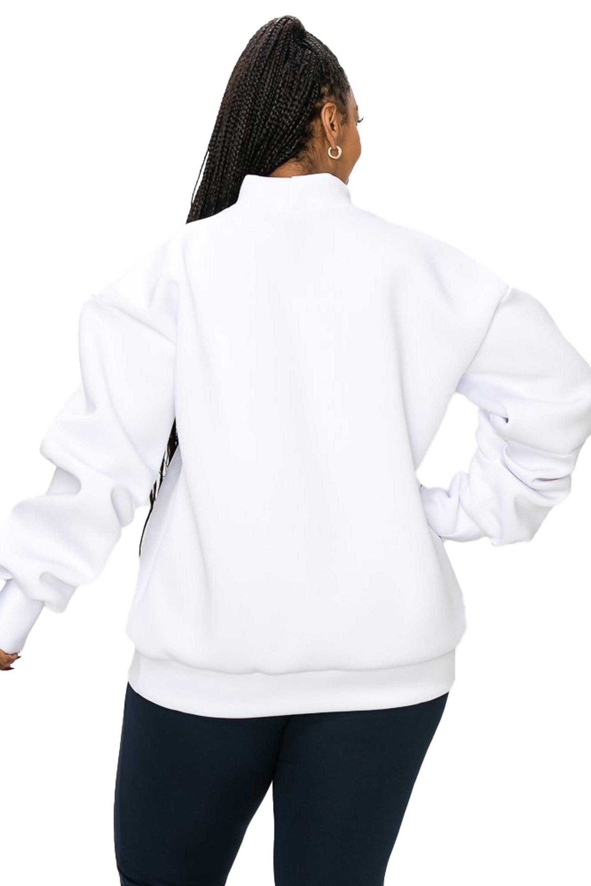 livd L I V D women's contemporary plus size boutique neoprene sweater sweatshirt with exaggerated sleeves in arctic white