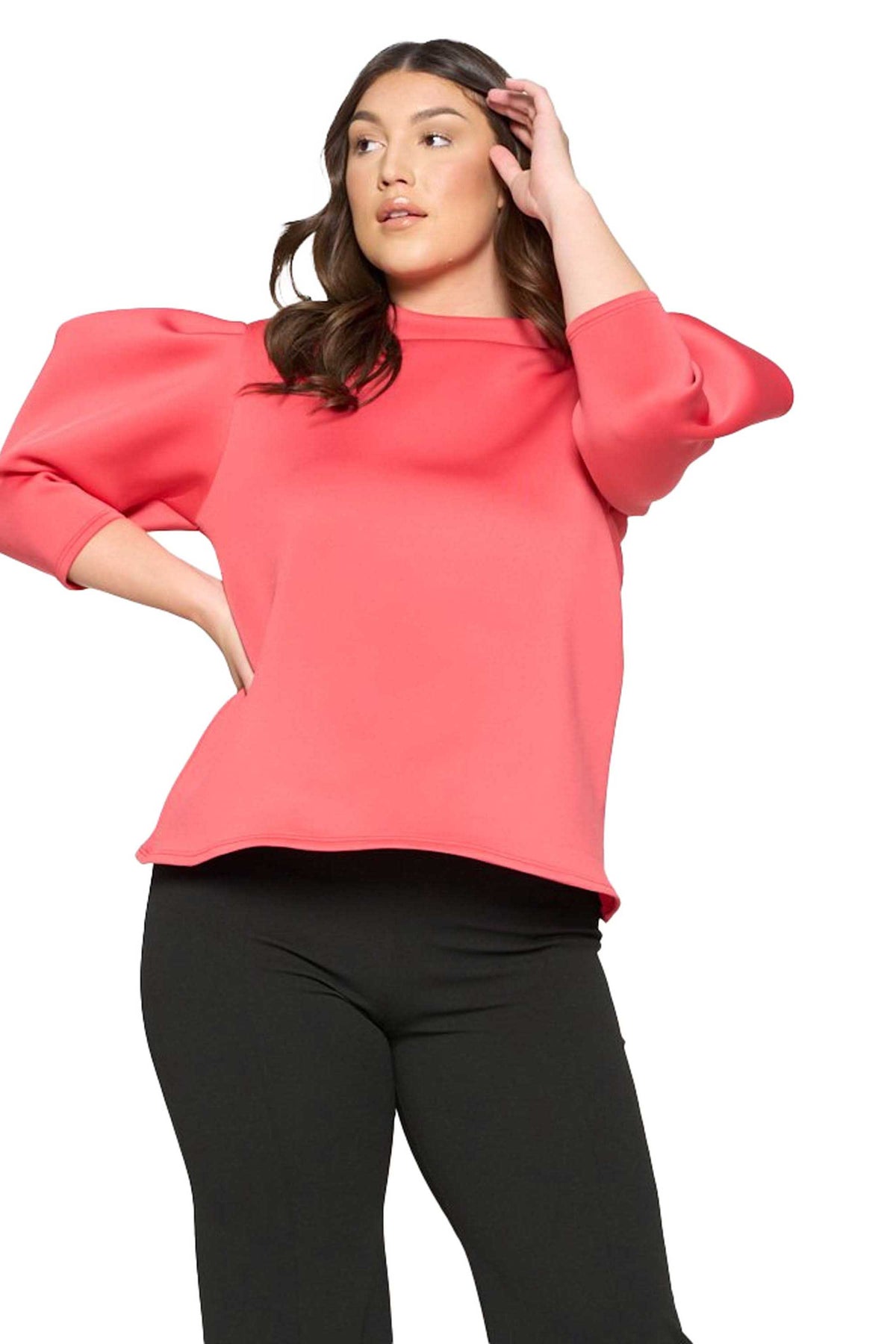 livd apparel plus size boutique neoprene statement sleeve top in strawberry