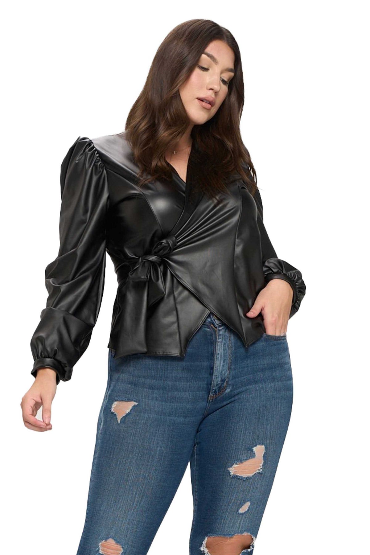 Vegan Leather Wrap Top - L I V D