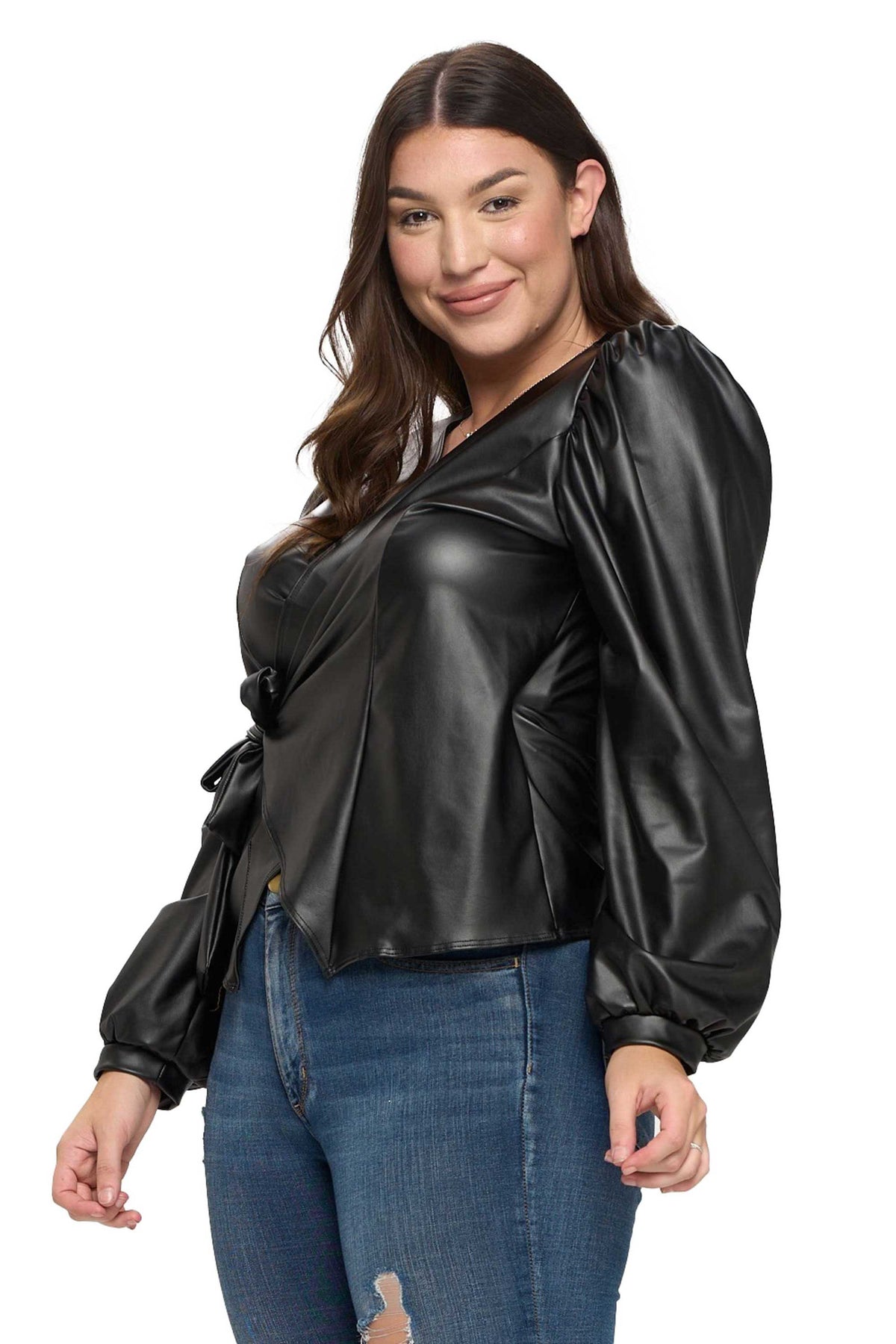 Vegan Leather Wrap Top - L I V D