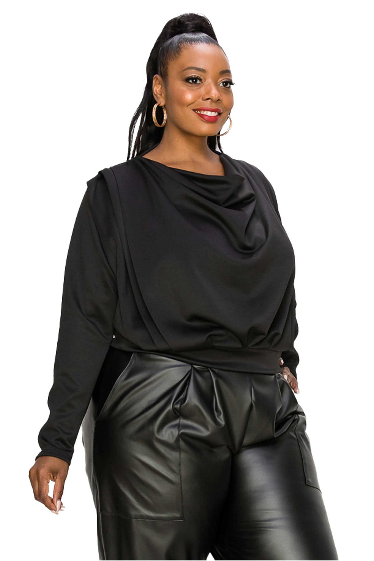 Pleated Cowl Neck Top - L I V D