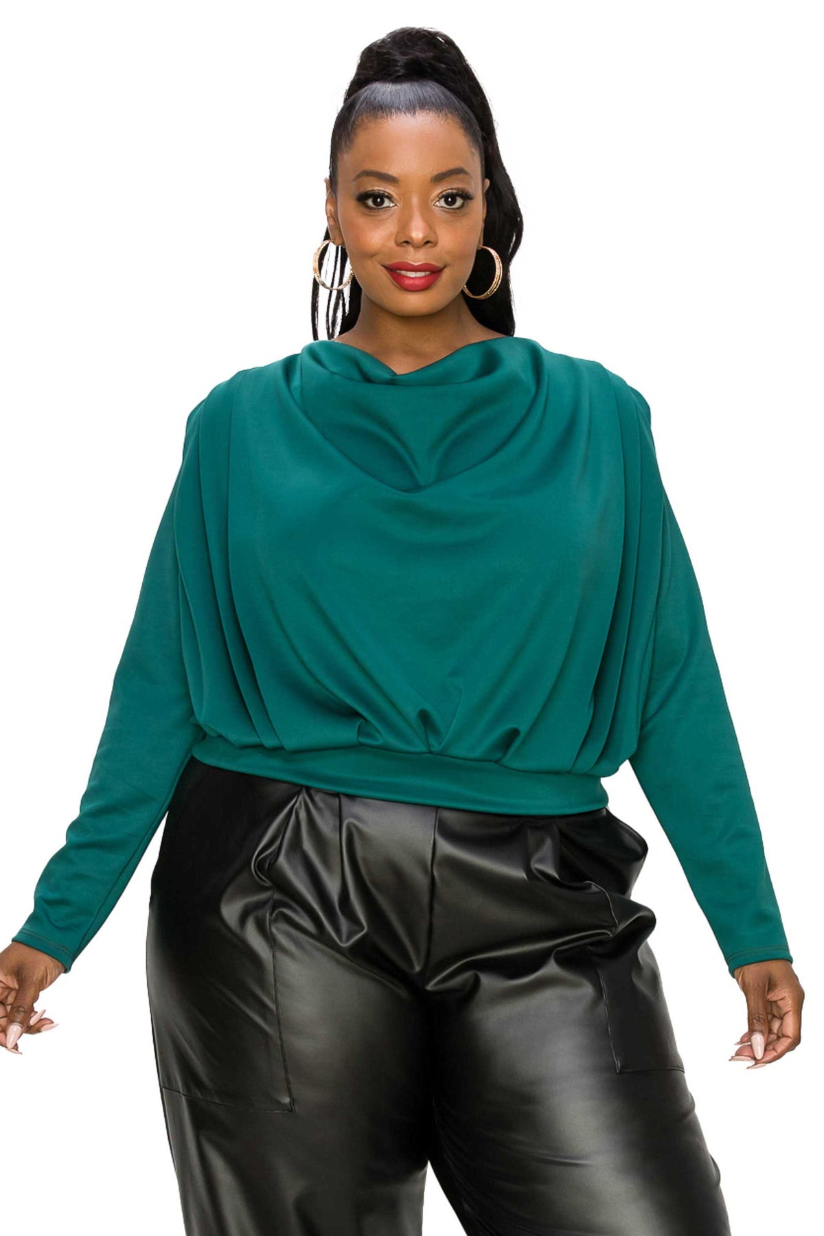 Pleated Cowl Neck Top - L I V D