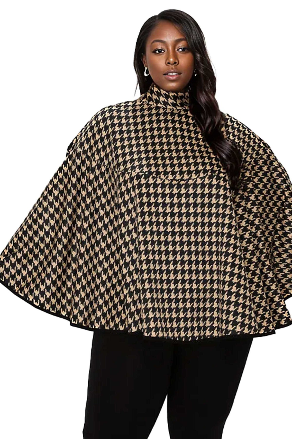 Houndstooth Poncho w/ Ribbon Accent