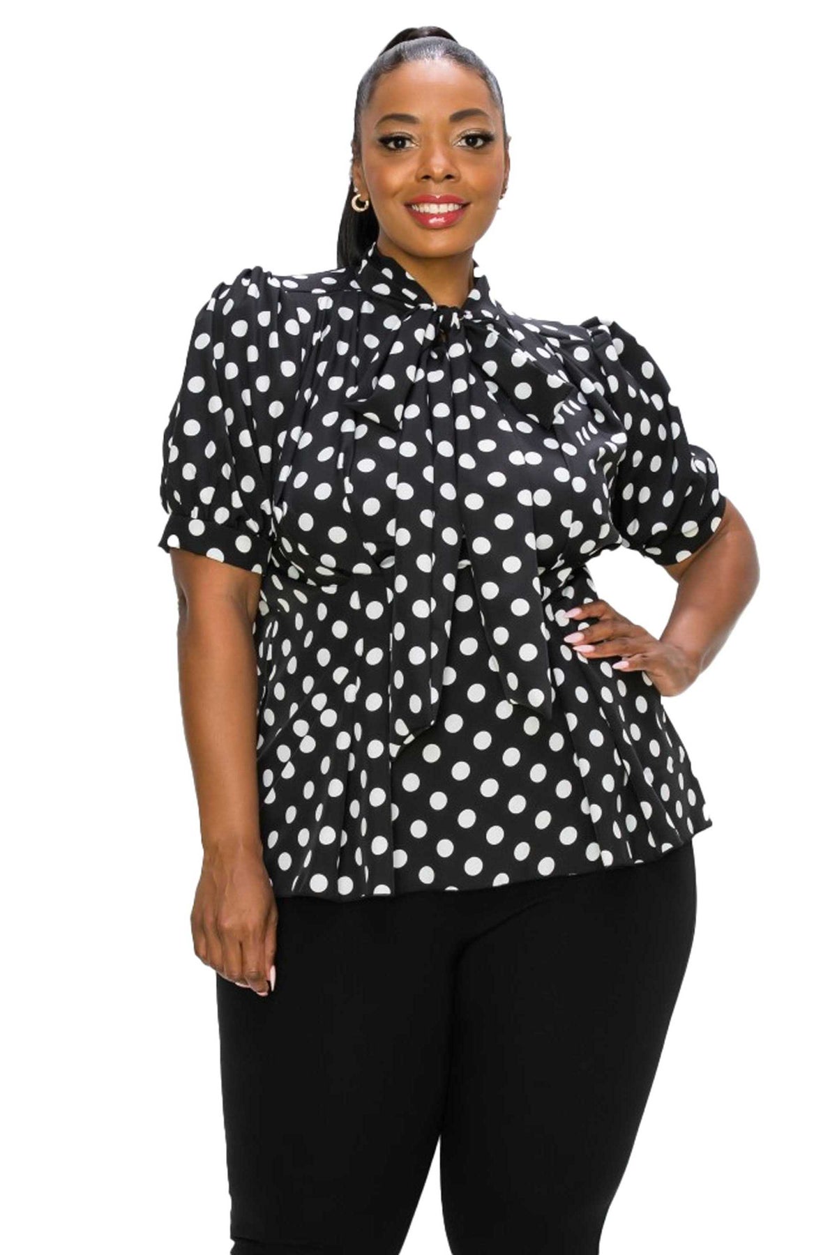 Minnie Polka Dot Tie Neck Blouse