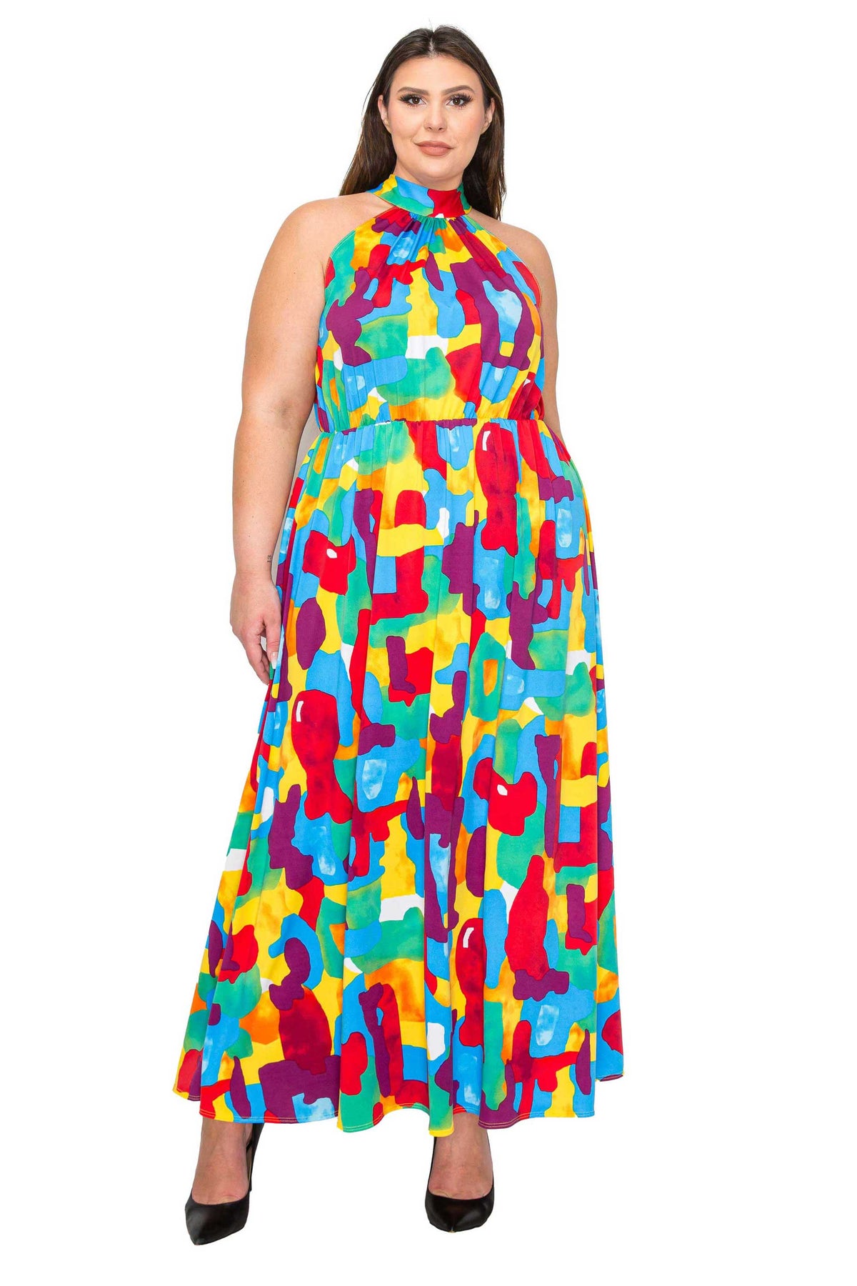 Arroyo Halter Neck Maxi Dress in Abstract Print