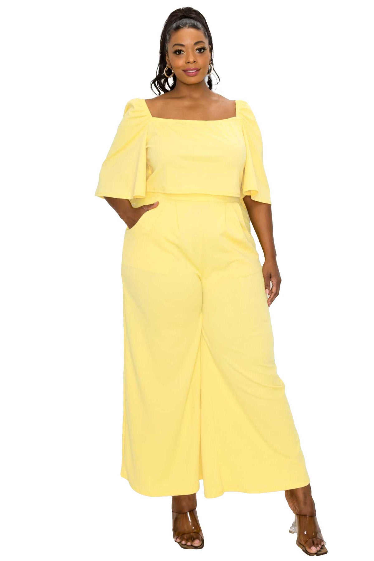 Flowy Crop Top and High Waisted Pocket Pants Set - L I V D