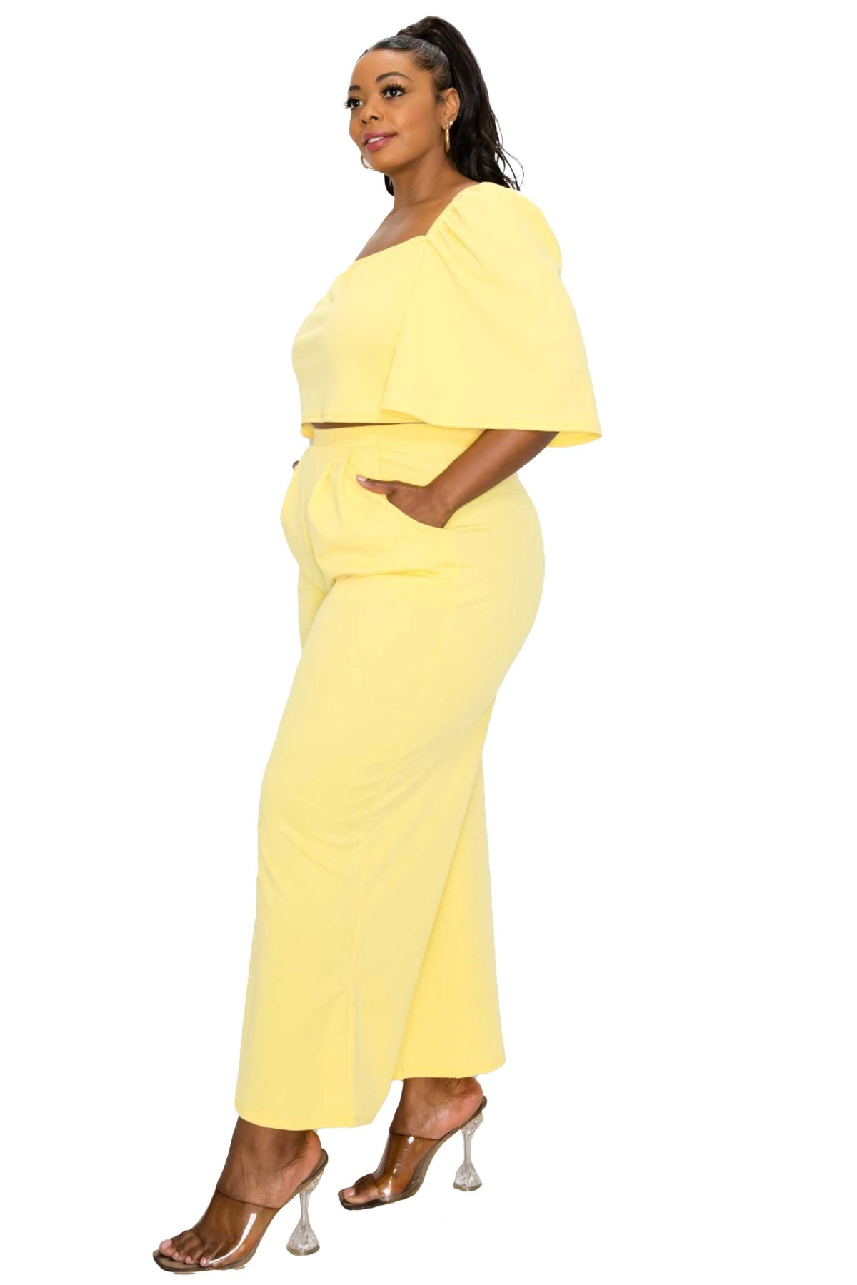 Flowy Crop Top and High Waisted Pocket Pants Set - L I V D