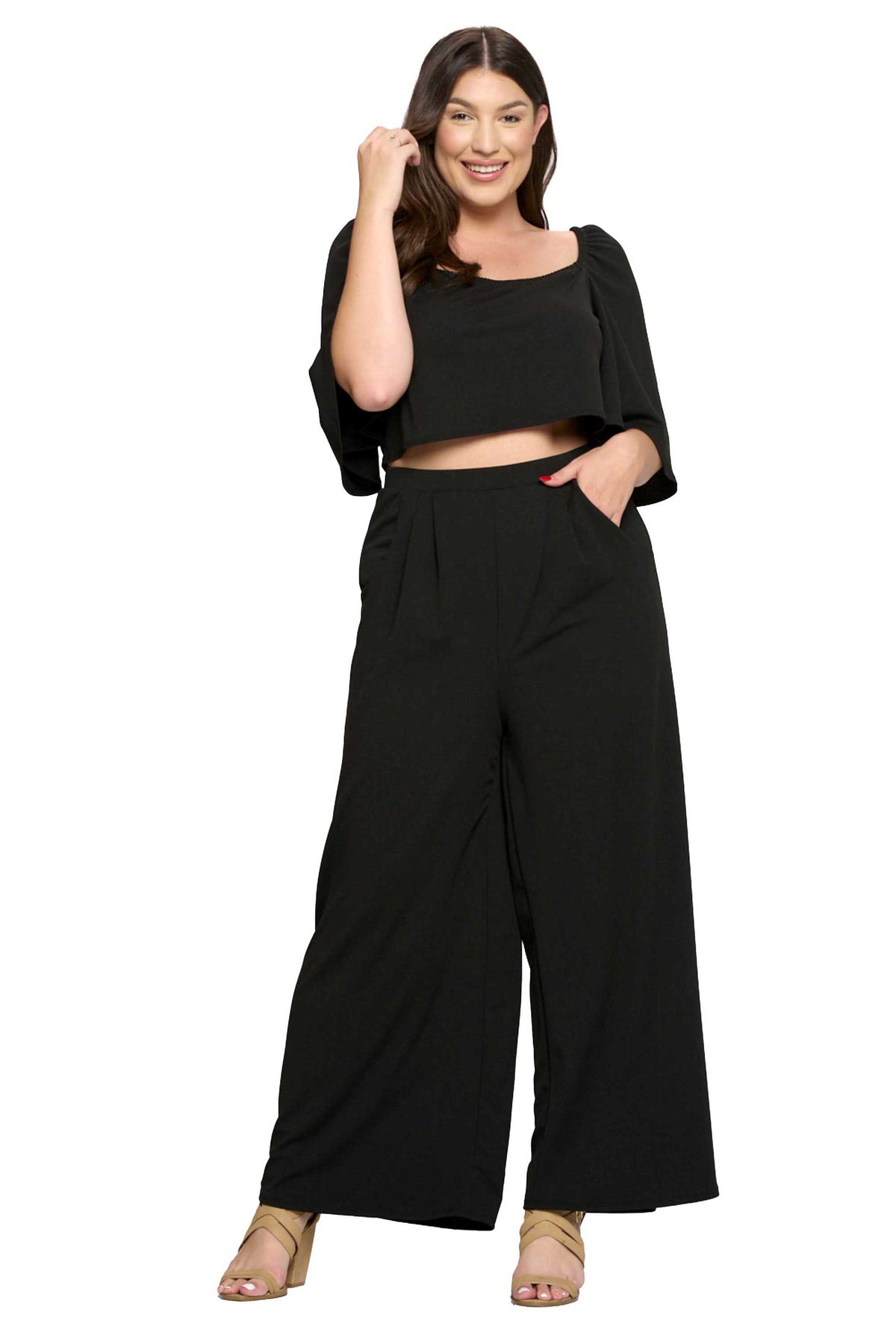 Flowy Crop Top and High Waisted Pocket Pants Set - L I V D