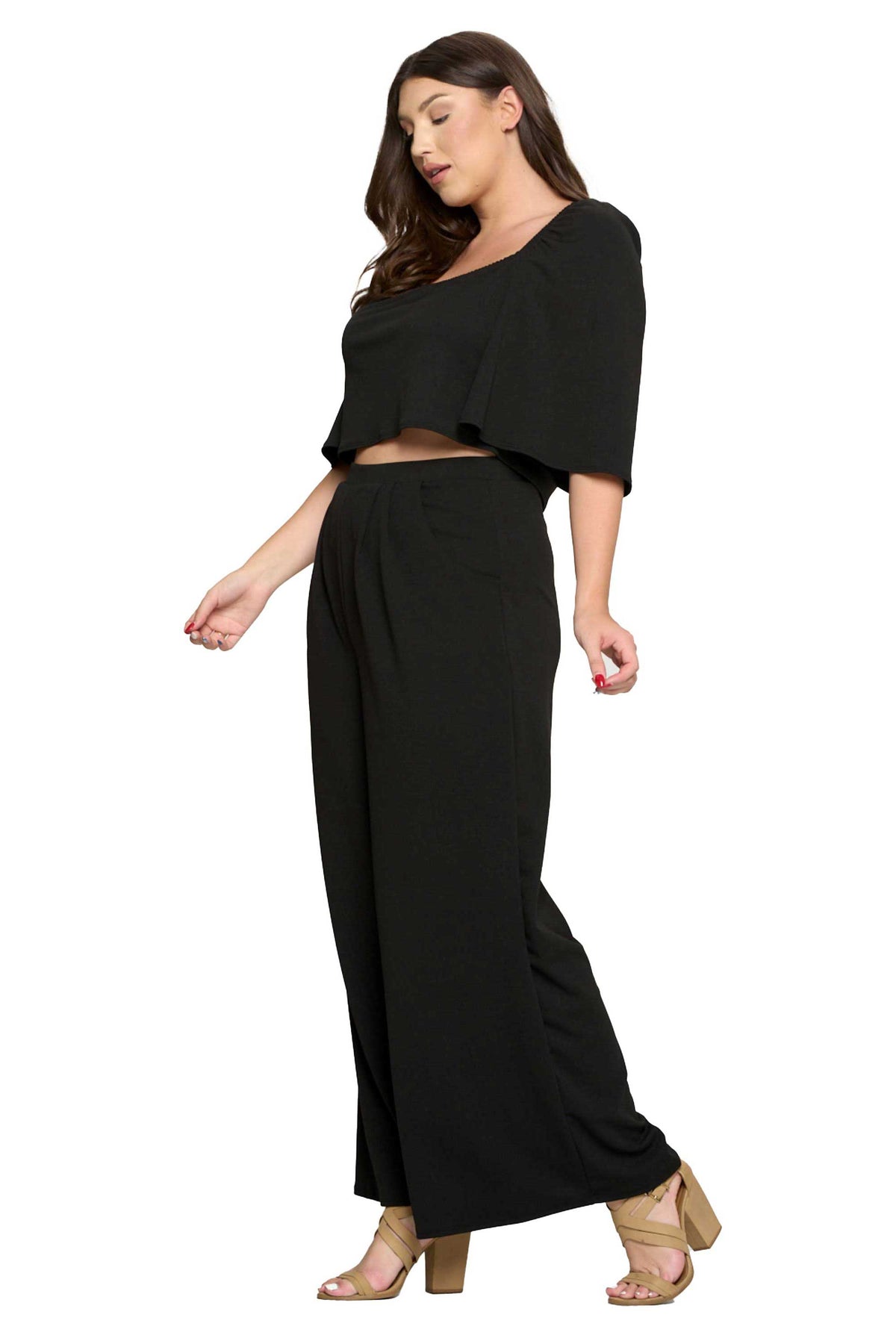 Flowy Crop Top and High Waisted Pocket Pants Set - L I V D
