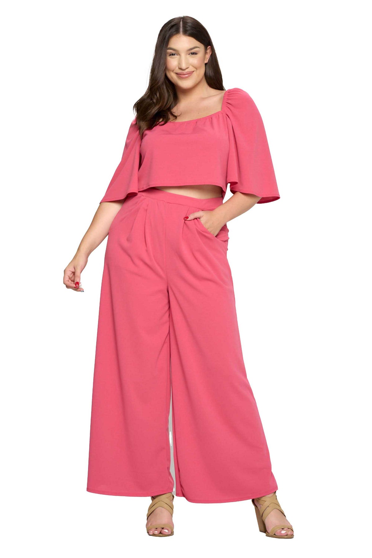 Flowy Crop Top and High Waisted Pocket Pants Set - L I V D