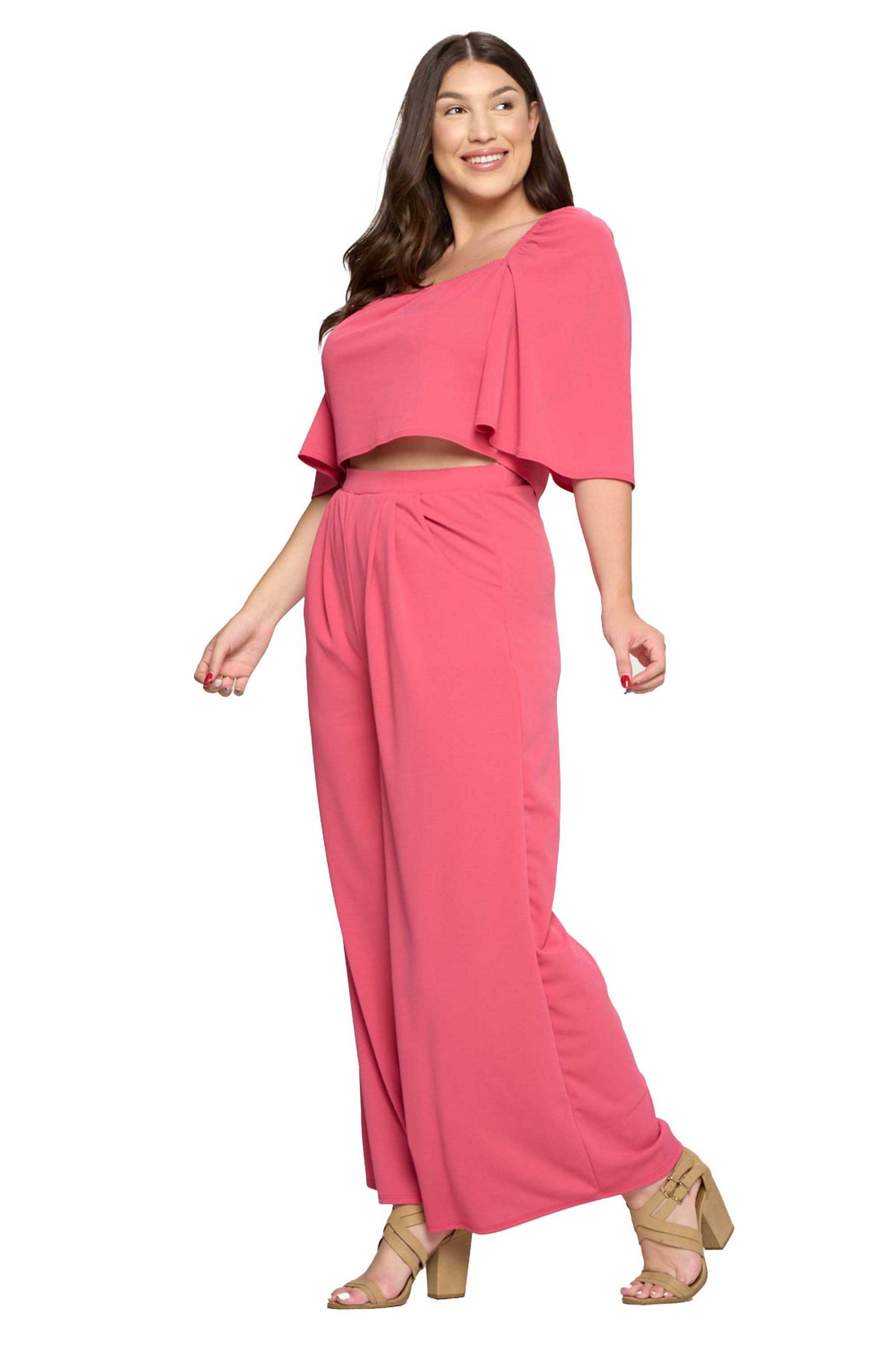 Flowy Crop Top and High Waisted Pocket Pants Set - L I V D