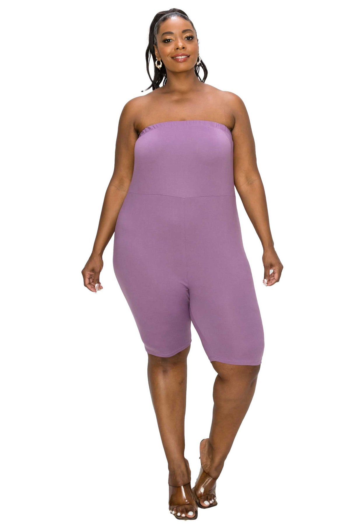 livd L I V D women's plus size boutique bodycon romper in dusty lavender purple