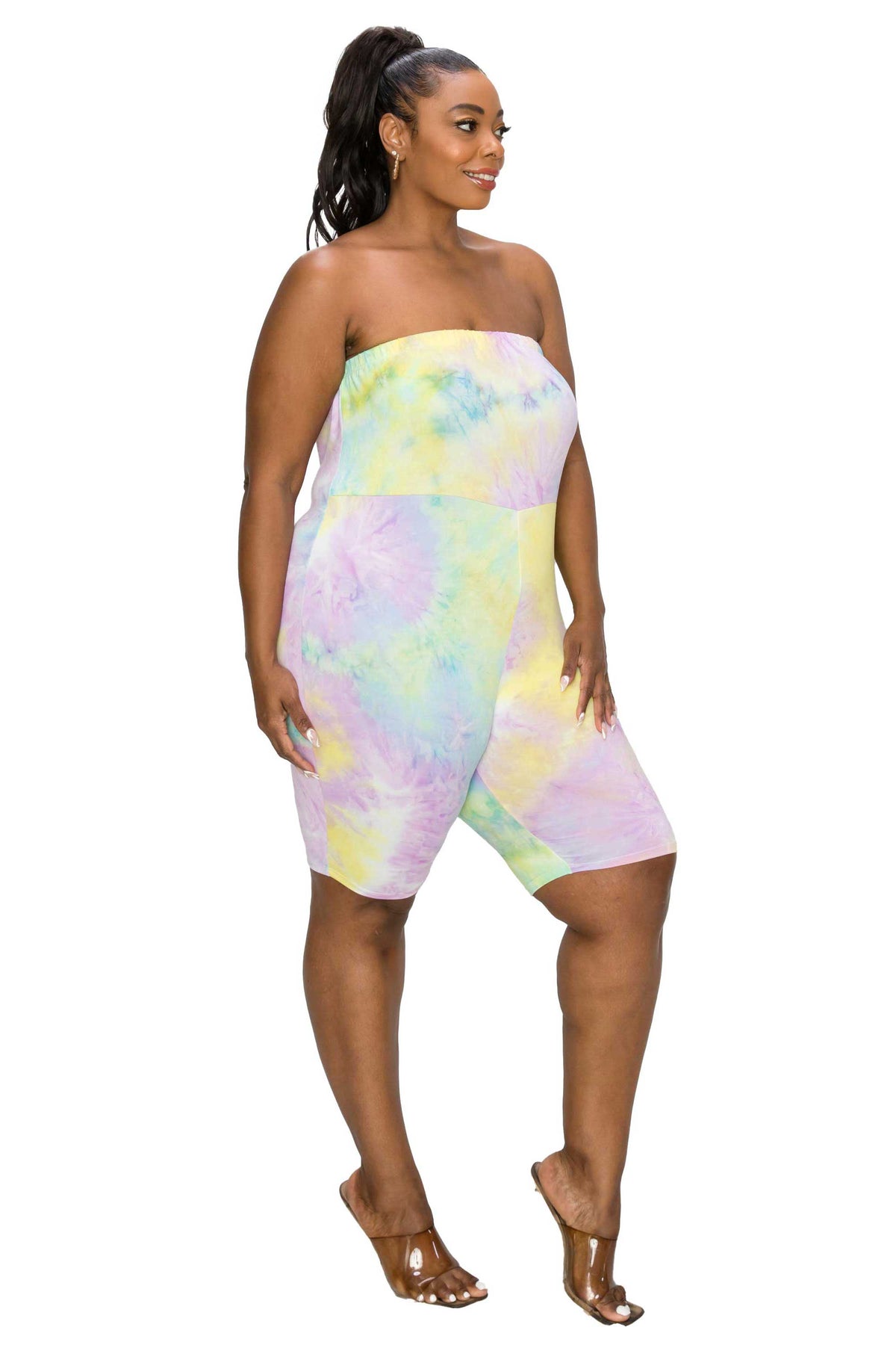 livd L I V D women's plus size boutique bodycon rompear in tie dye