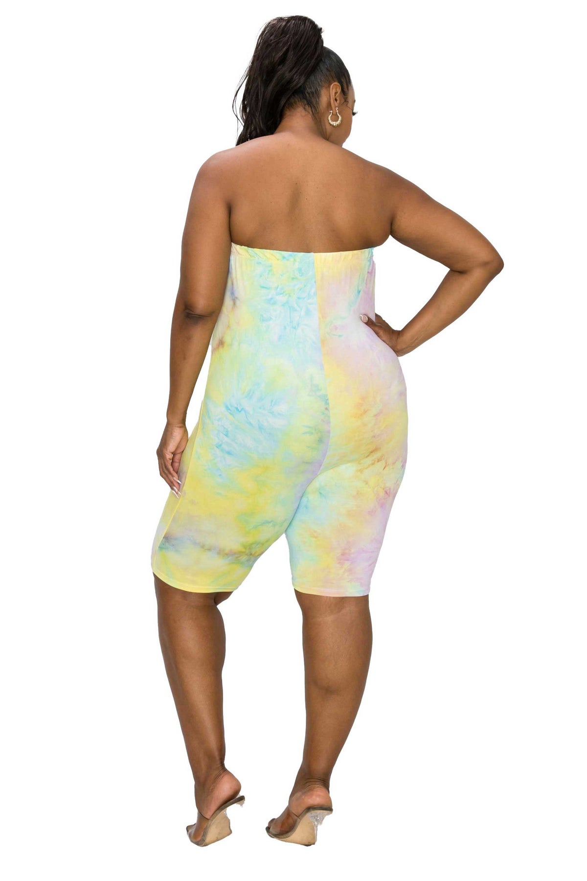 livd L I V D women's plus size boutique bodycon rompear in tie dye