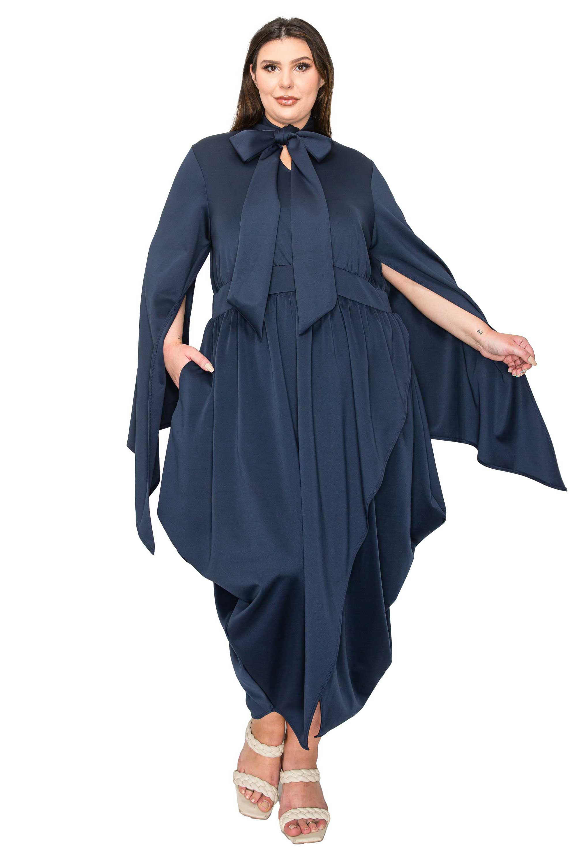 L I V D Women s Tina Cape Sleeve Tulip Hem Midi Dress