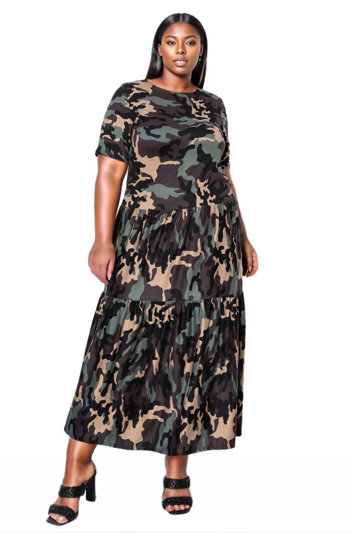 maxi camo dress Plus Size Remi Camo Tiered Maxi Dress – L I V D