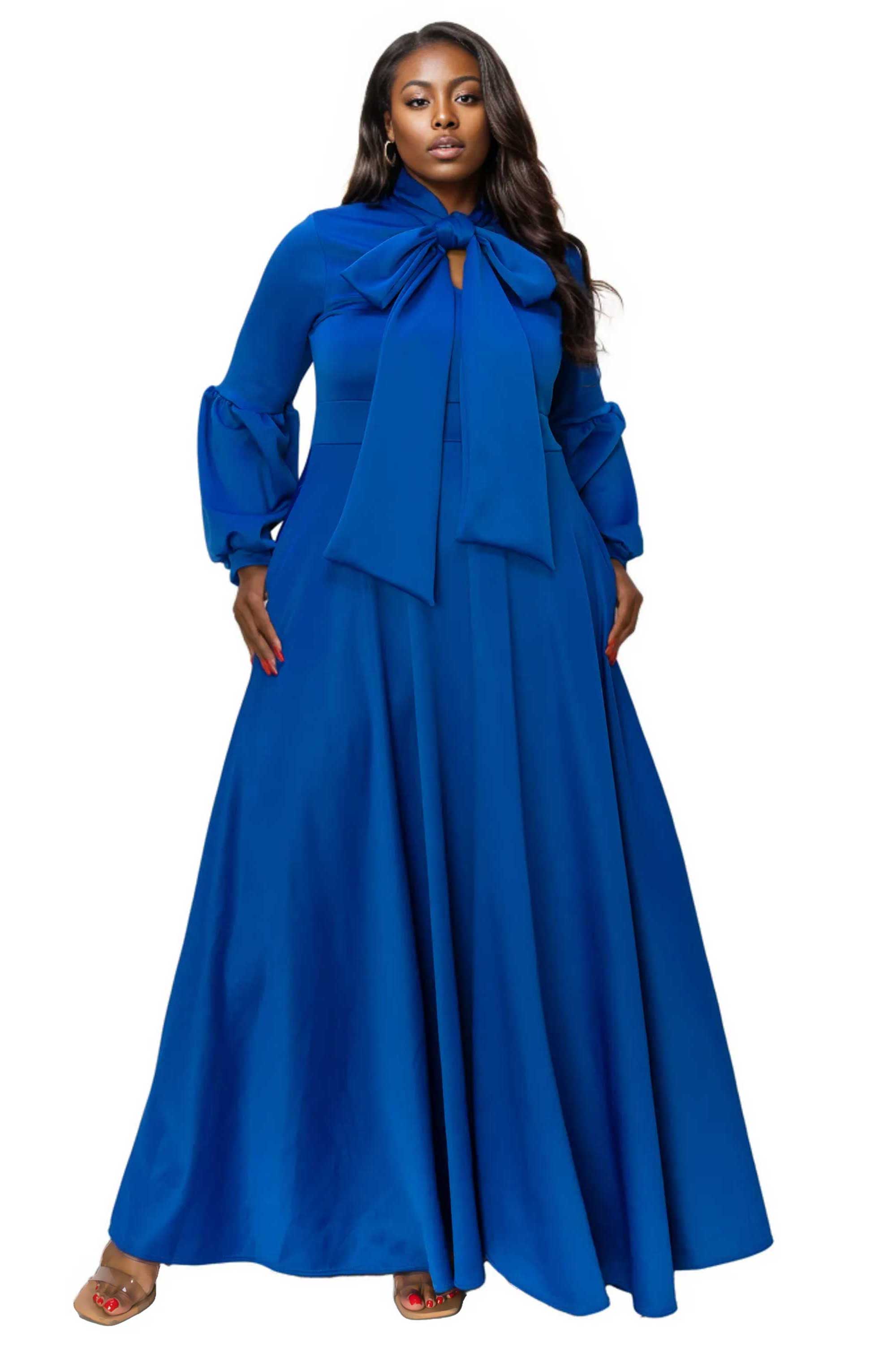 好評 Size Plus Bella Sleeves Bishop and Ribbon with Dress Donna ワンピース
