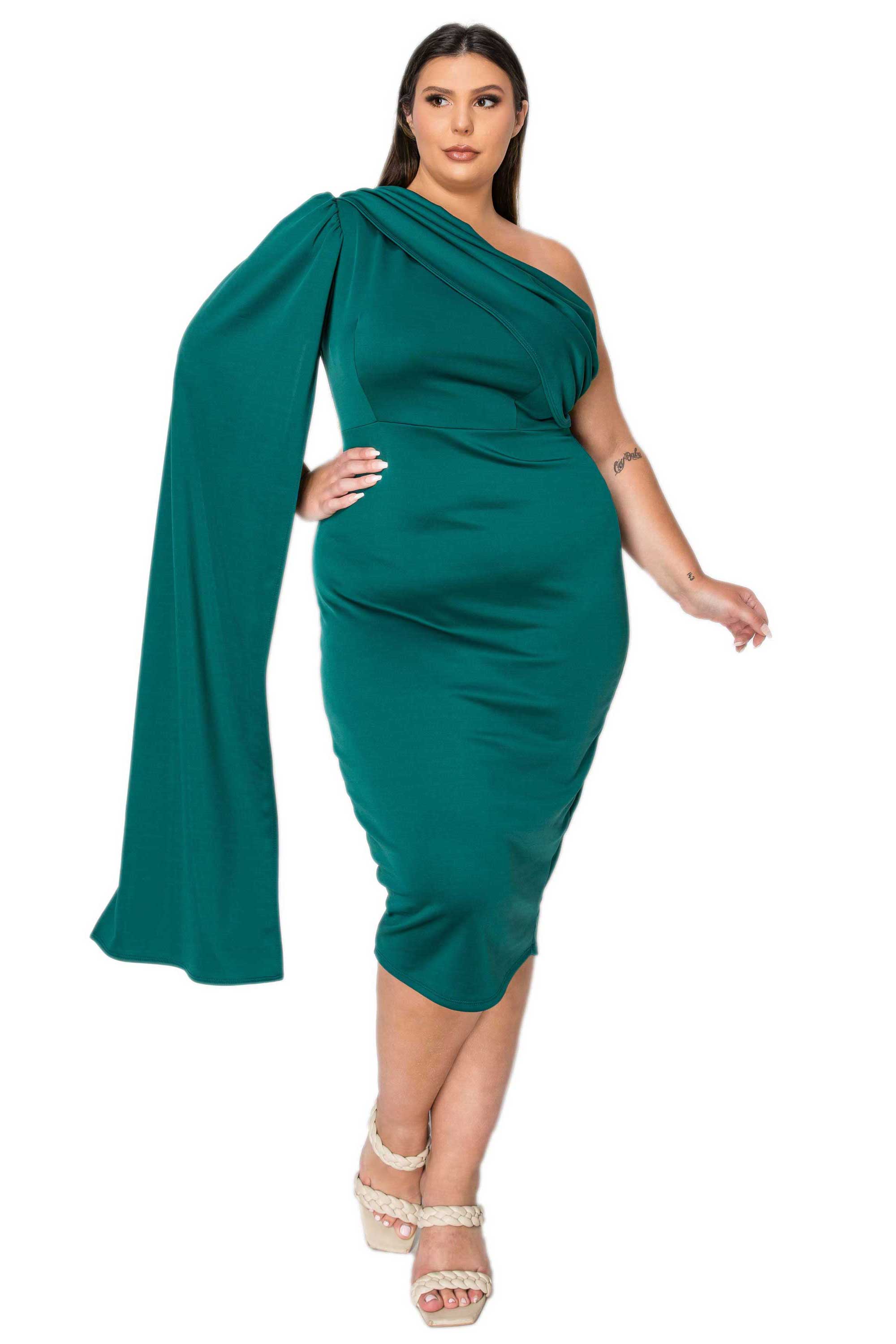 Plus Size One Shoulder Cape Dress – L I V D